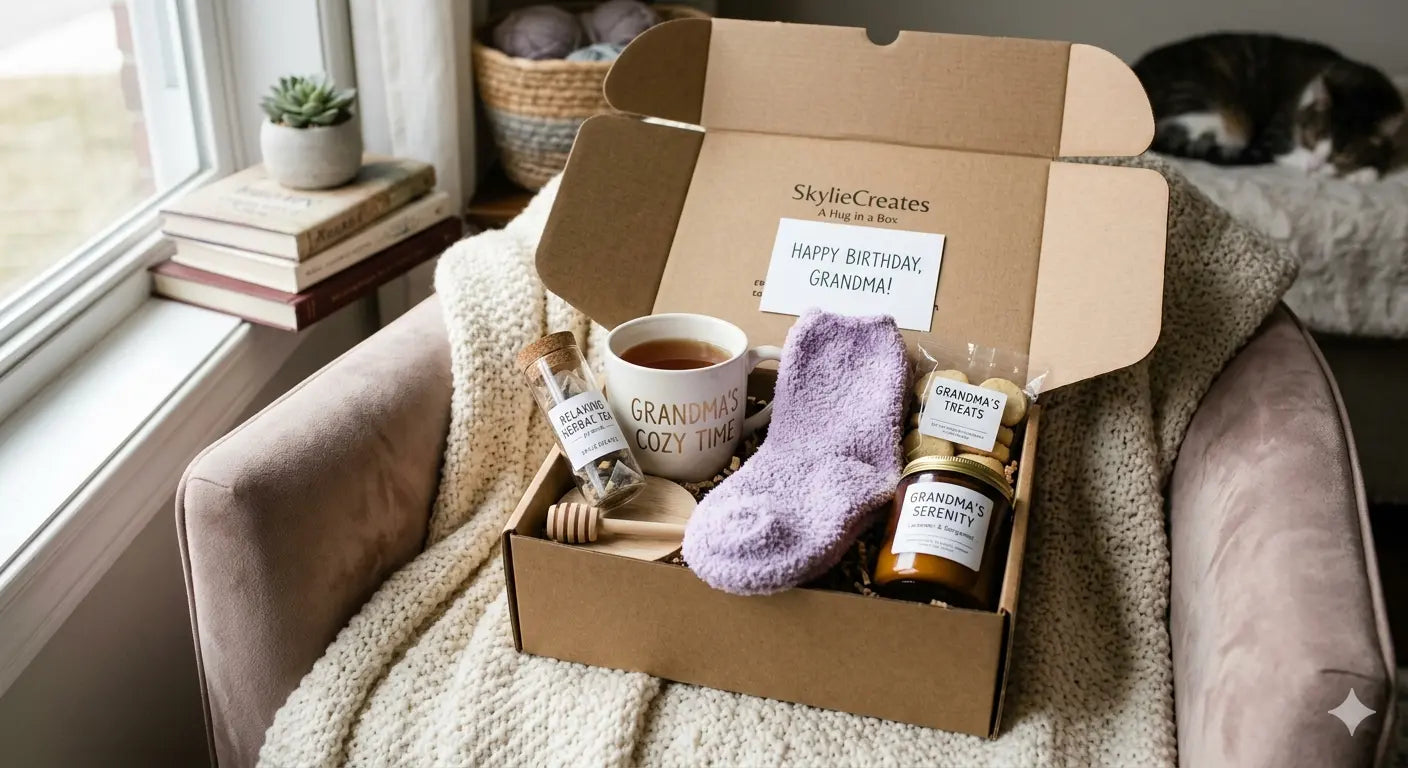Grandma gift boxes with tea and cozy socks