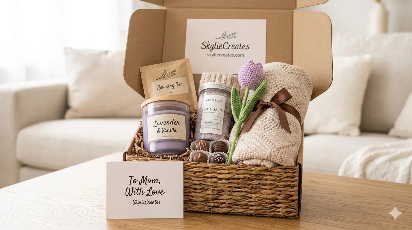 Luxury gift baskets for mom with candles and self-care items