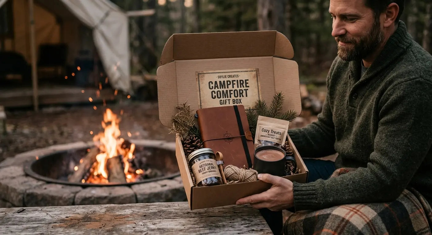 Discover the Ultimate Campfire Comfort Gift Box: A Premium Beef Jerky & Leather Notebook Set for Men