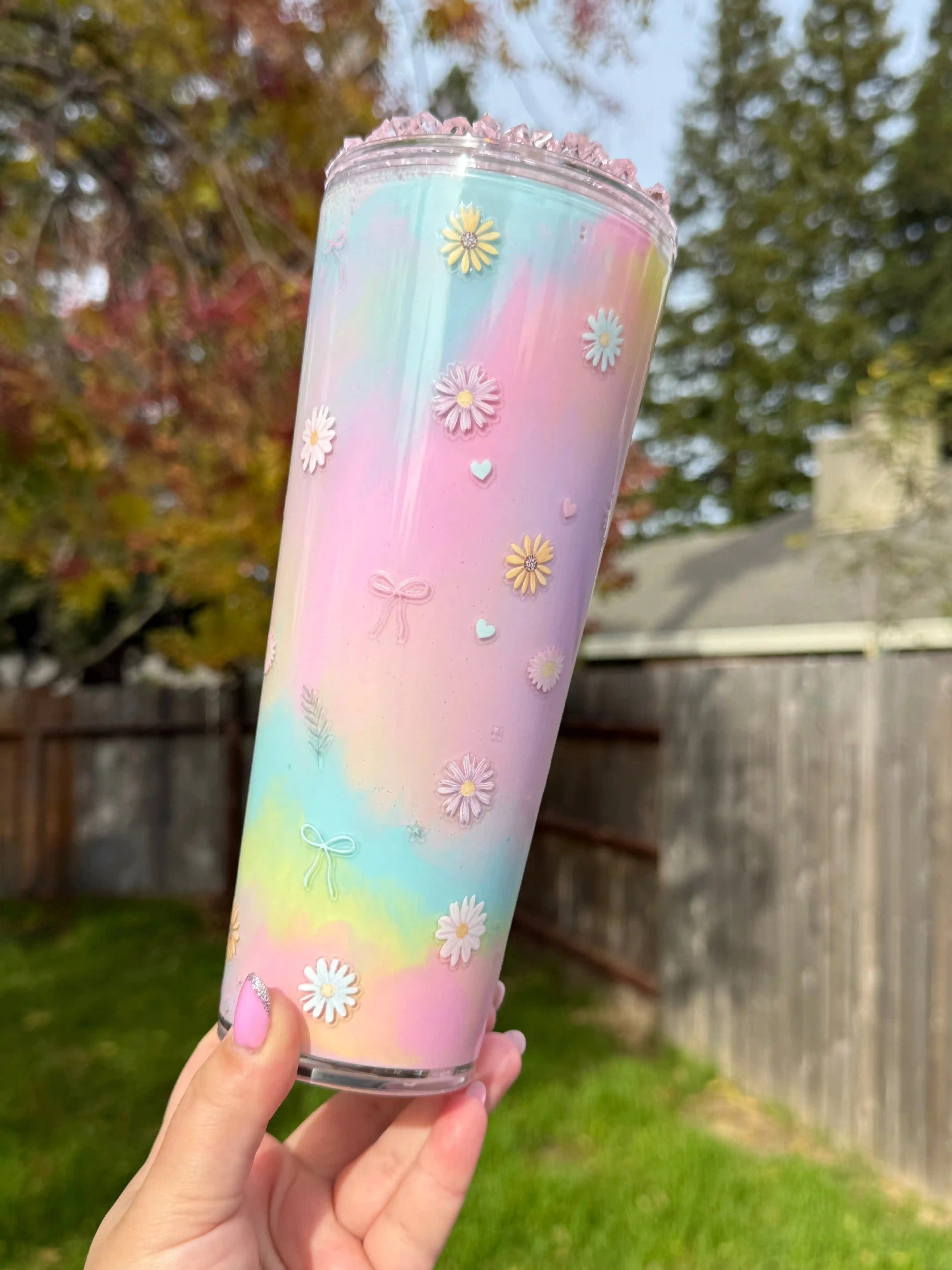 Rainbow Daisies Snow Globe Tumbler 24oz street