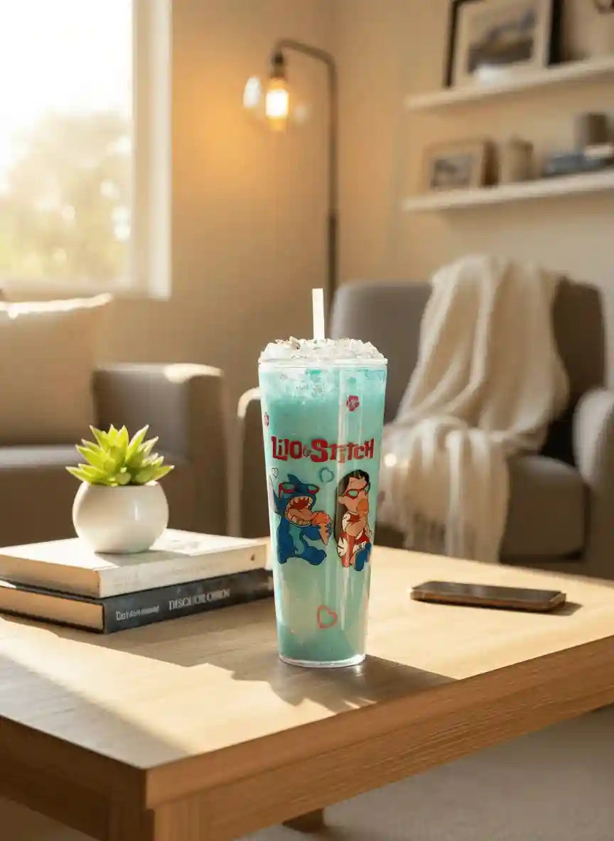 Lilo & Stitch Snow Globe Tumbler 24oz in room setting