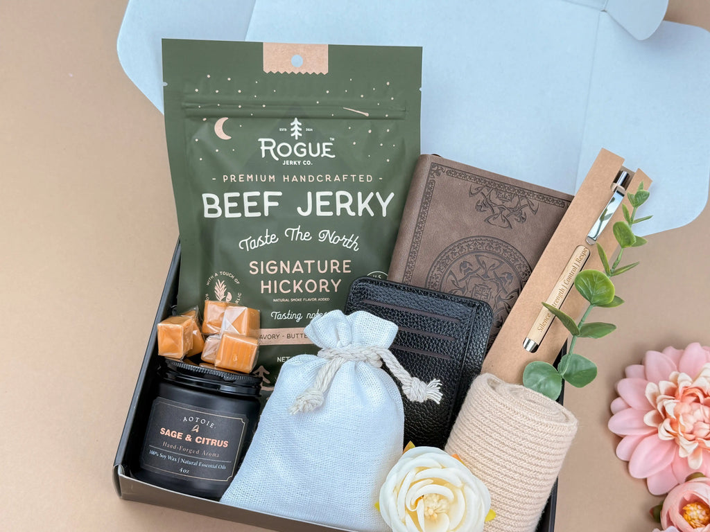 Birthday Gift Box For Him – Men's Gift Set With Leather Notebook, Wood Pen & Cozy Socks 3