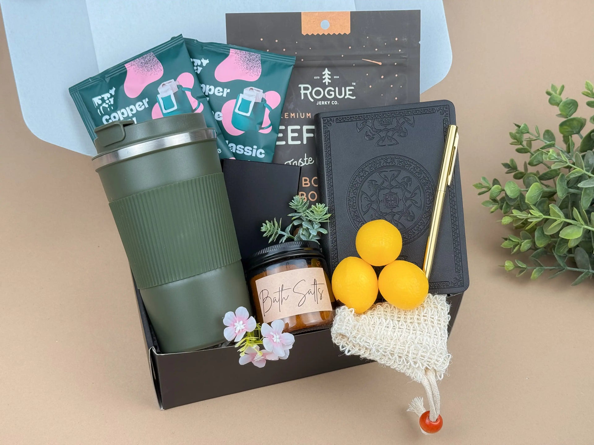 Birthday Gift Box for Him – Steel Tumbler, Gourmet Snacks, Professional Notebook Set, Coffee & Spa Essentials – Thinking of You Gift for Men 2