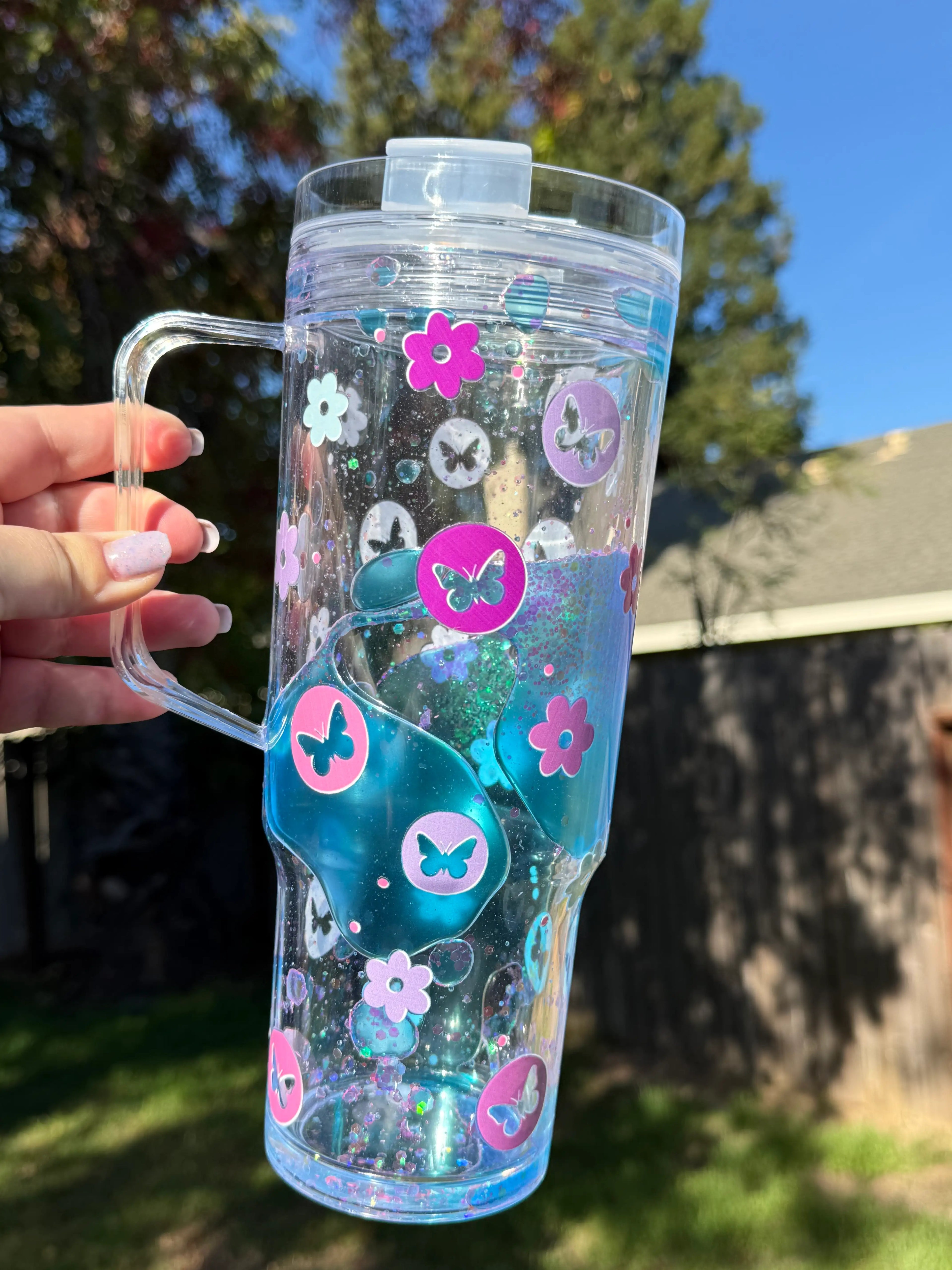 Blue Lava Drip Tumbler with Handle 40oz street