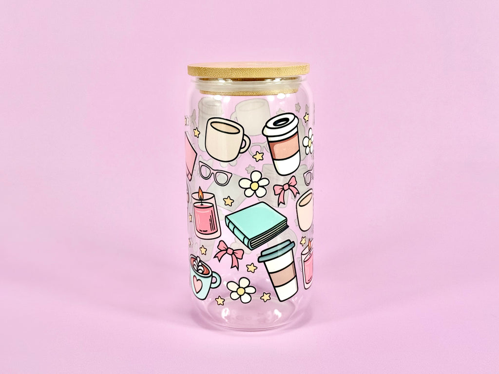 Bookish Flirt Glass Cup with Bamboo Lid & Reusable Straw 16 oz