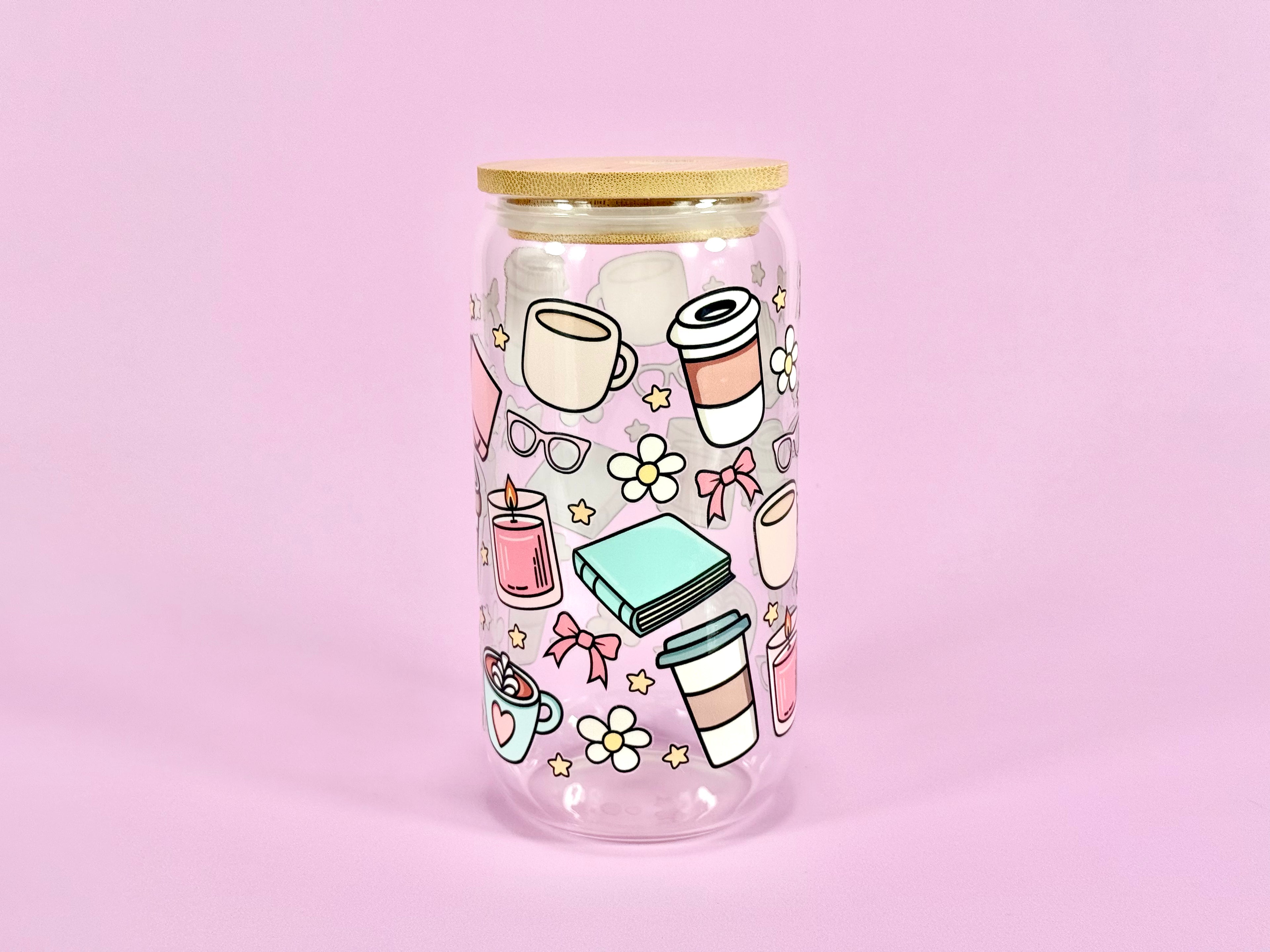 Bookish Flirt Glass Cup with Bamboo Lid & Reusable Straw 16 oz