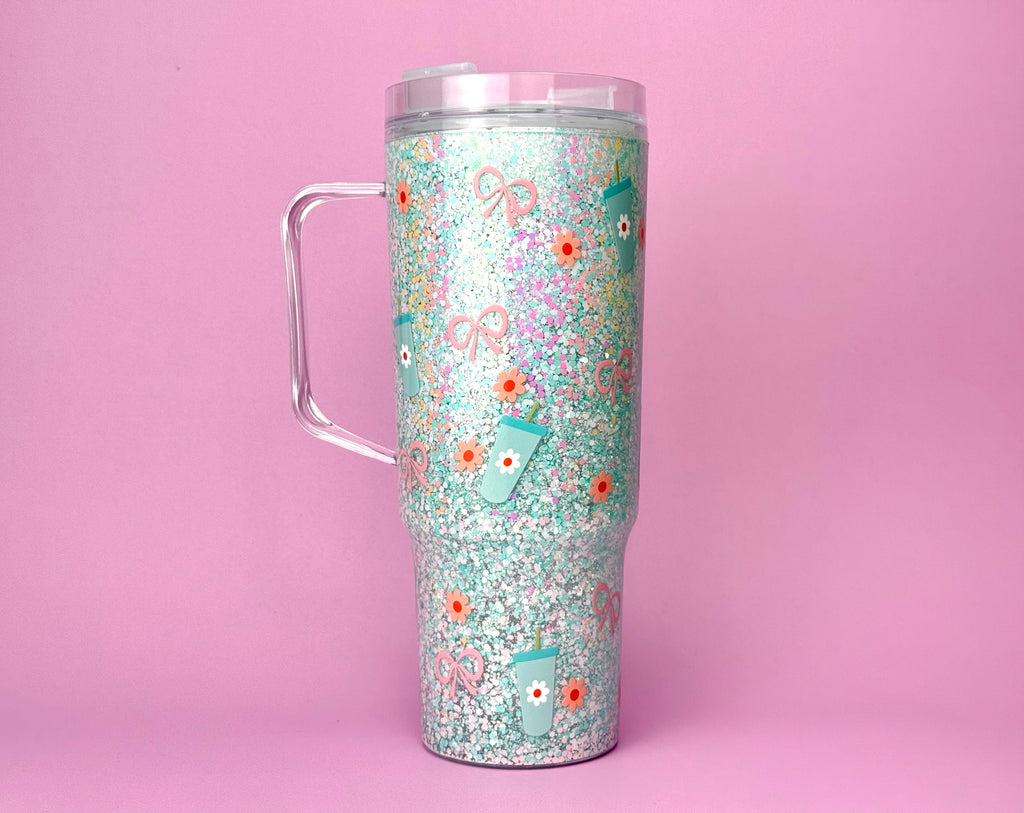 Bows Bottles Gift Snow Globe Cup with Handle 40oz