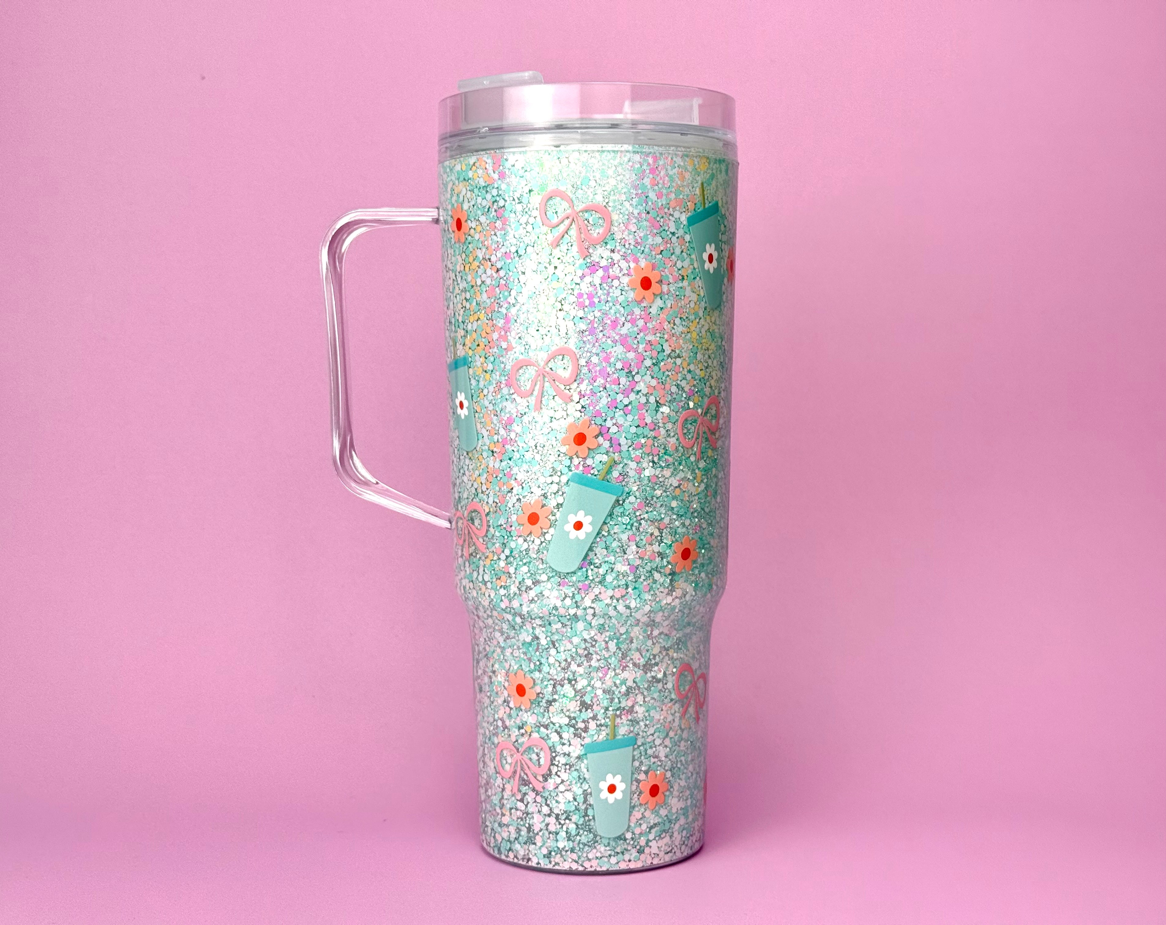 Bows Bottles Gift Snow Globe Cup with Handle 40oz