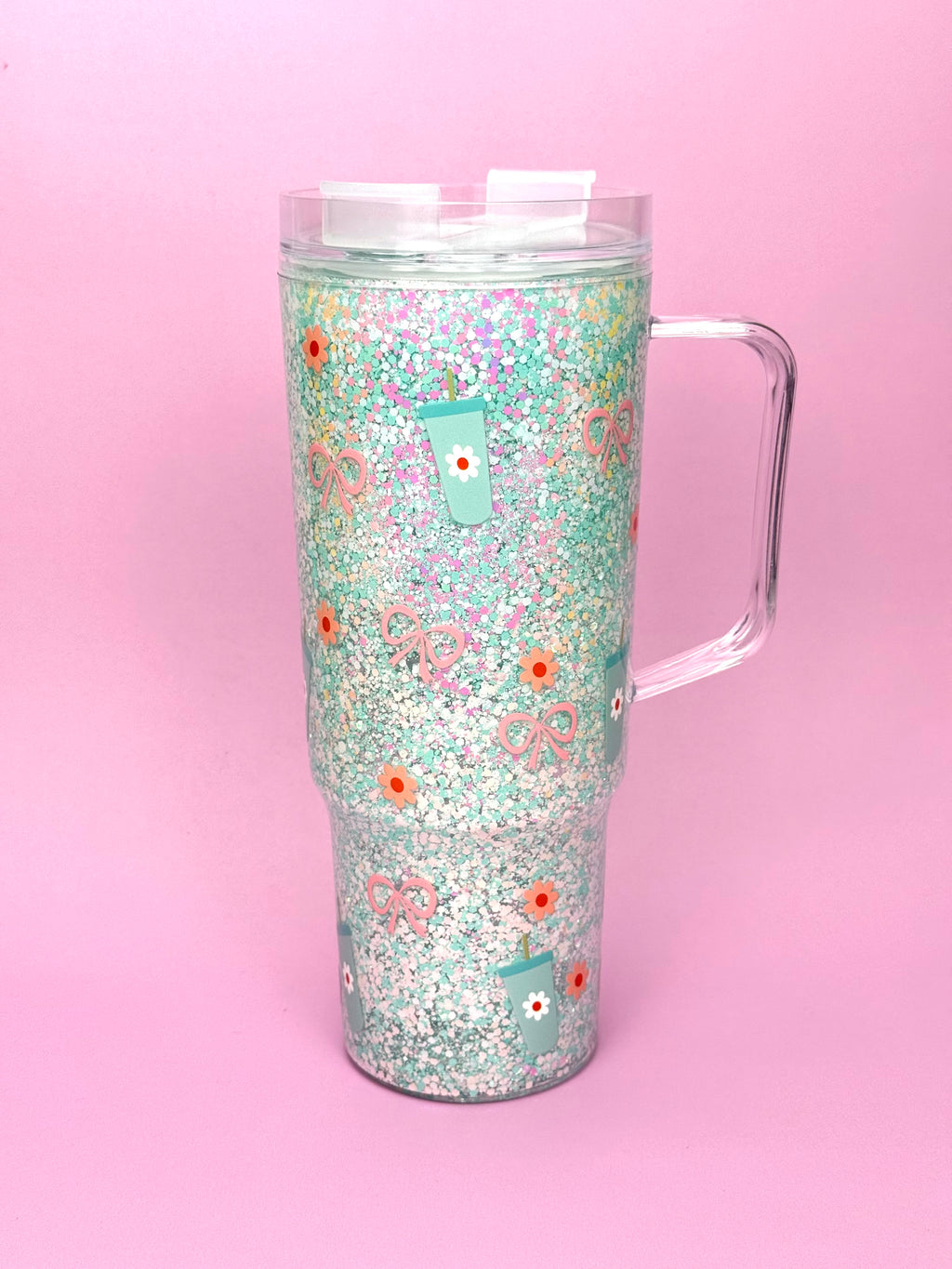 Bows Bottles Gift Snow Globe Cup with Handle 40oz Side