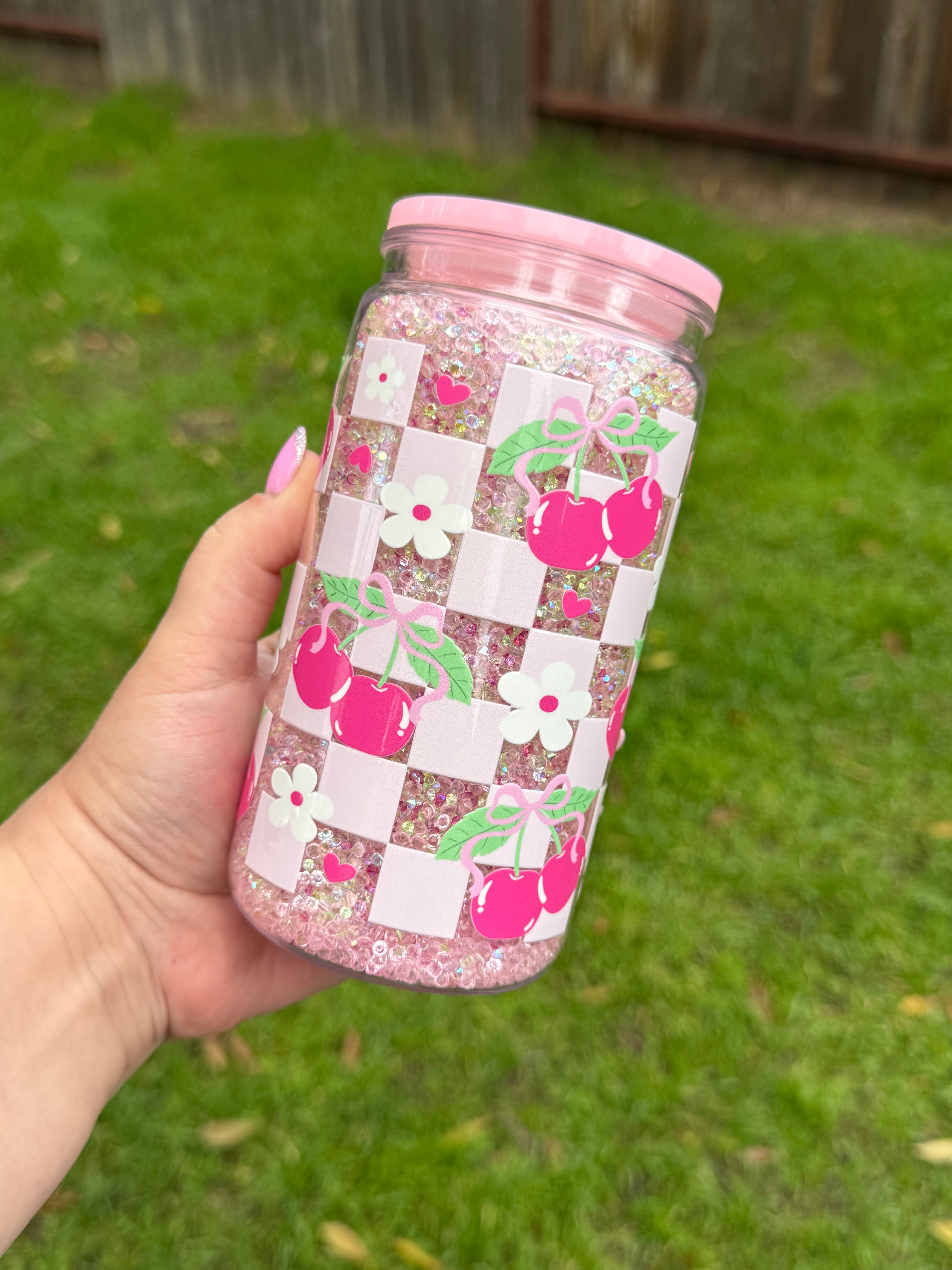 Cherry Sparkle Crystals Tumbler 16 oz street