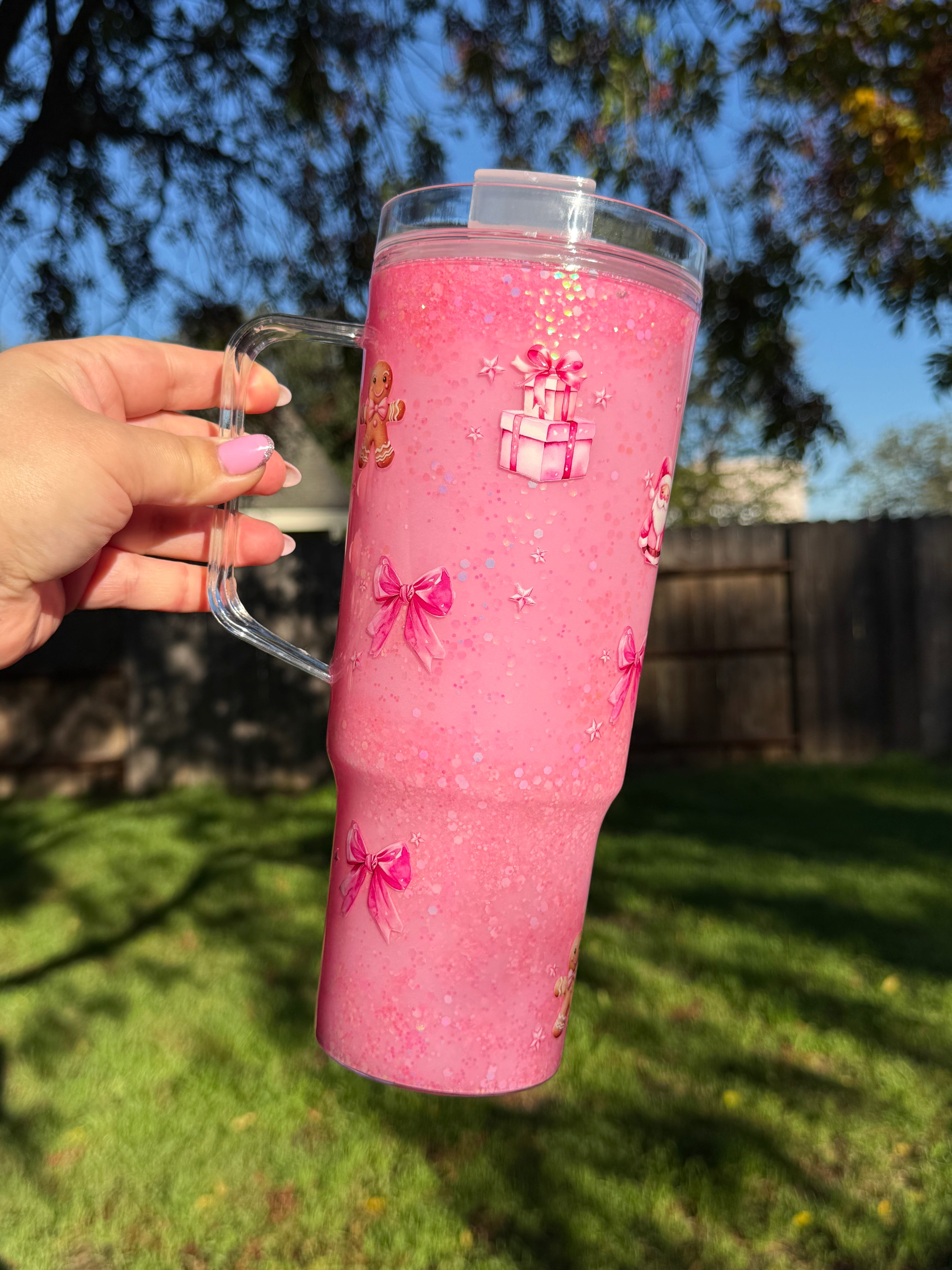 Christmas Gift Snow Globe Cup with Handle 40oz Outside