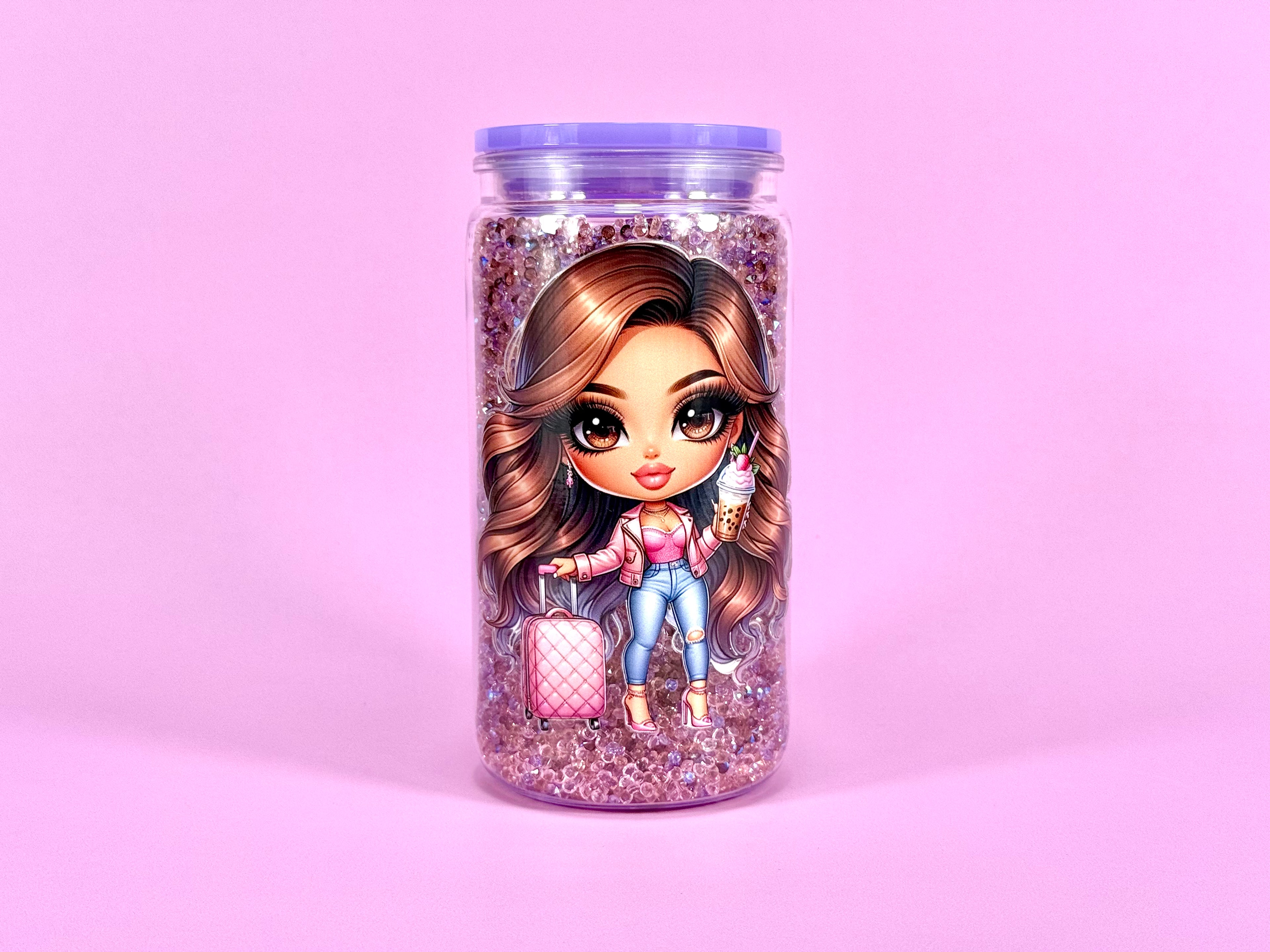 Coffee Girl Tumbler Cup: 16 oz, Crystal Stones, Reusable Straw