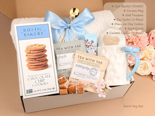 Cozy Comfort and Tea Gift Box – Blanket, Mug, Tea, Hand Cream and Treats – Elegant Gift Set for Women 2