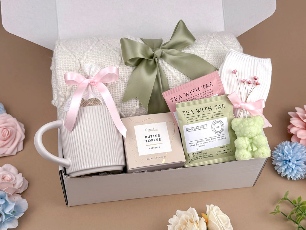 Cozy Gift Basket for Women with Blanket, Mug & Sweet Treats | Self Care Gift Box for Her