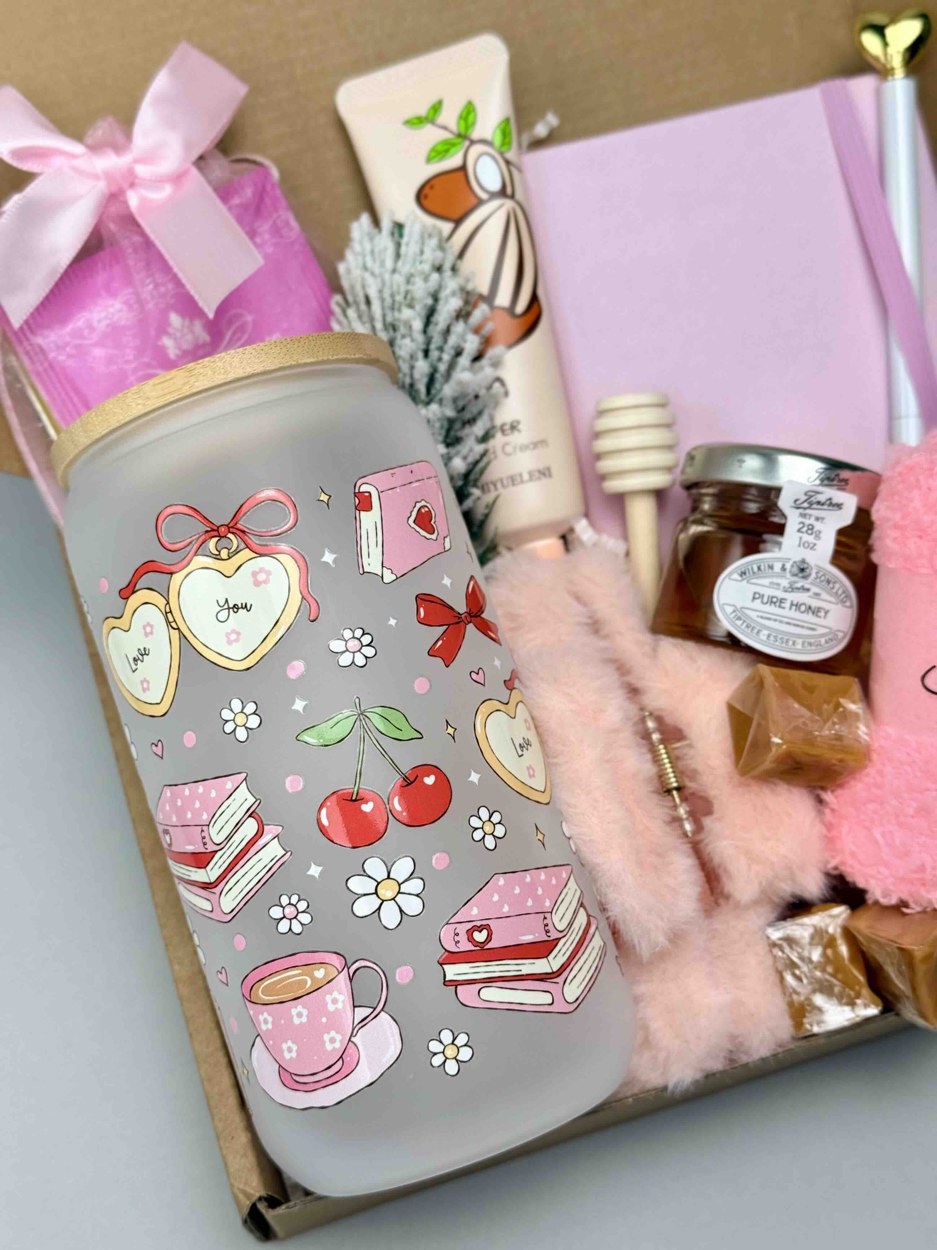 Cozy Moments Gift Box – Handmade Pink Self-Care Set with Tumblers & Tea, Perfect for Relaxation 7899