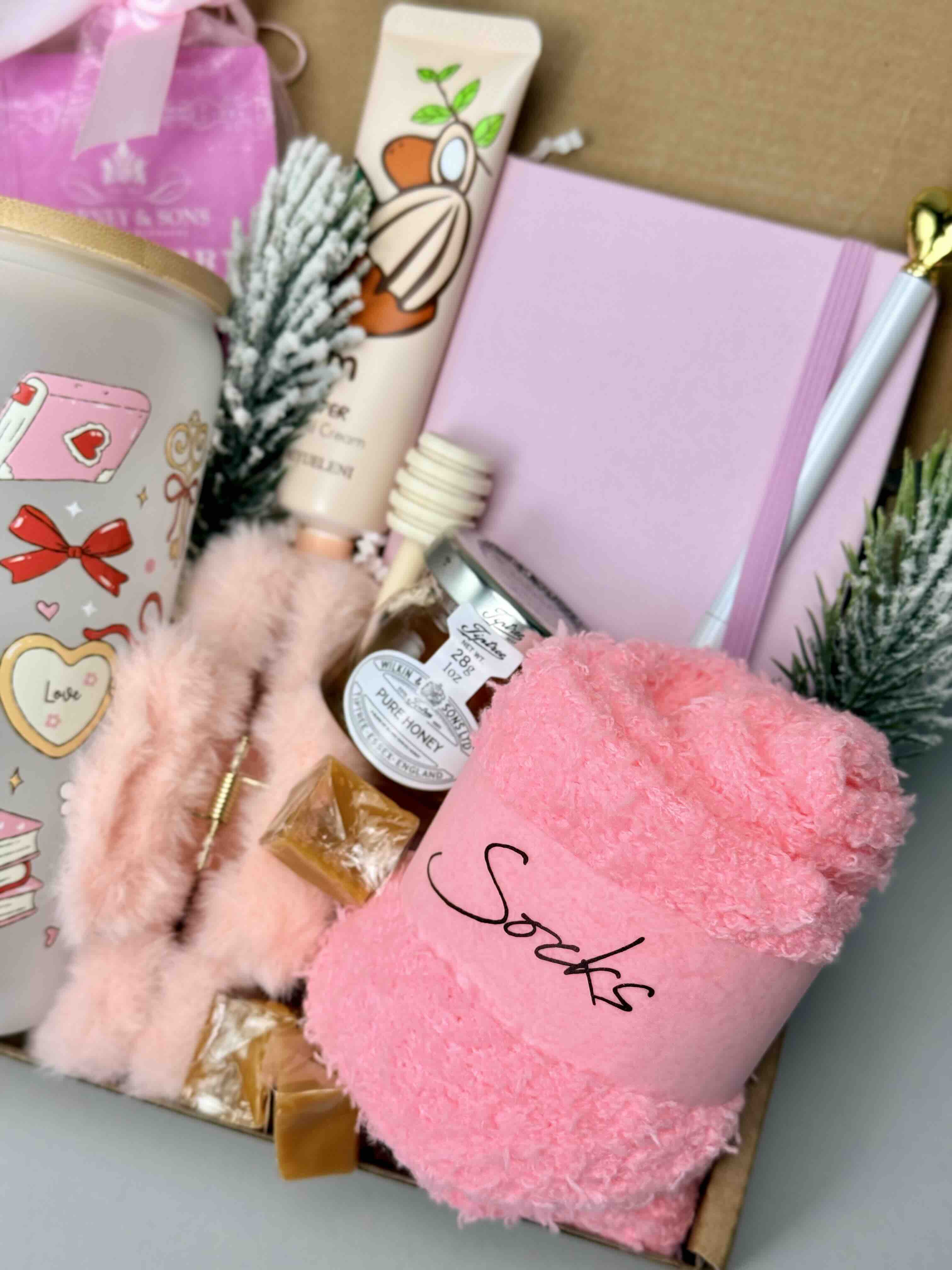 Cozy Moments Gift Box – Handmade Pink Self-Care Set with Tumblers & Tea, Perfect for Relaxation 79002