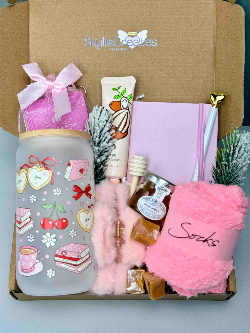 Cozy Moments Gift Box – Handmade Pink Self-Care Set with Tumblers & Tea, Perfect for Relaxation 79012