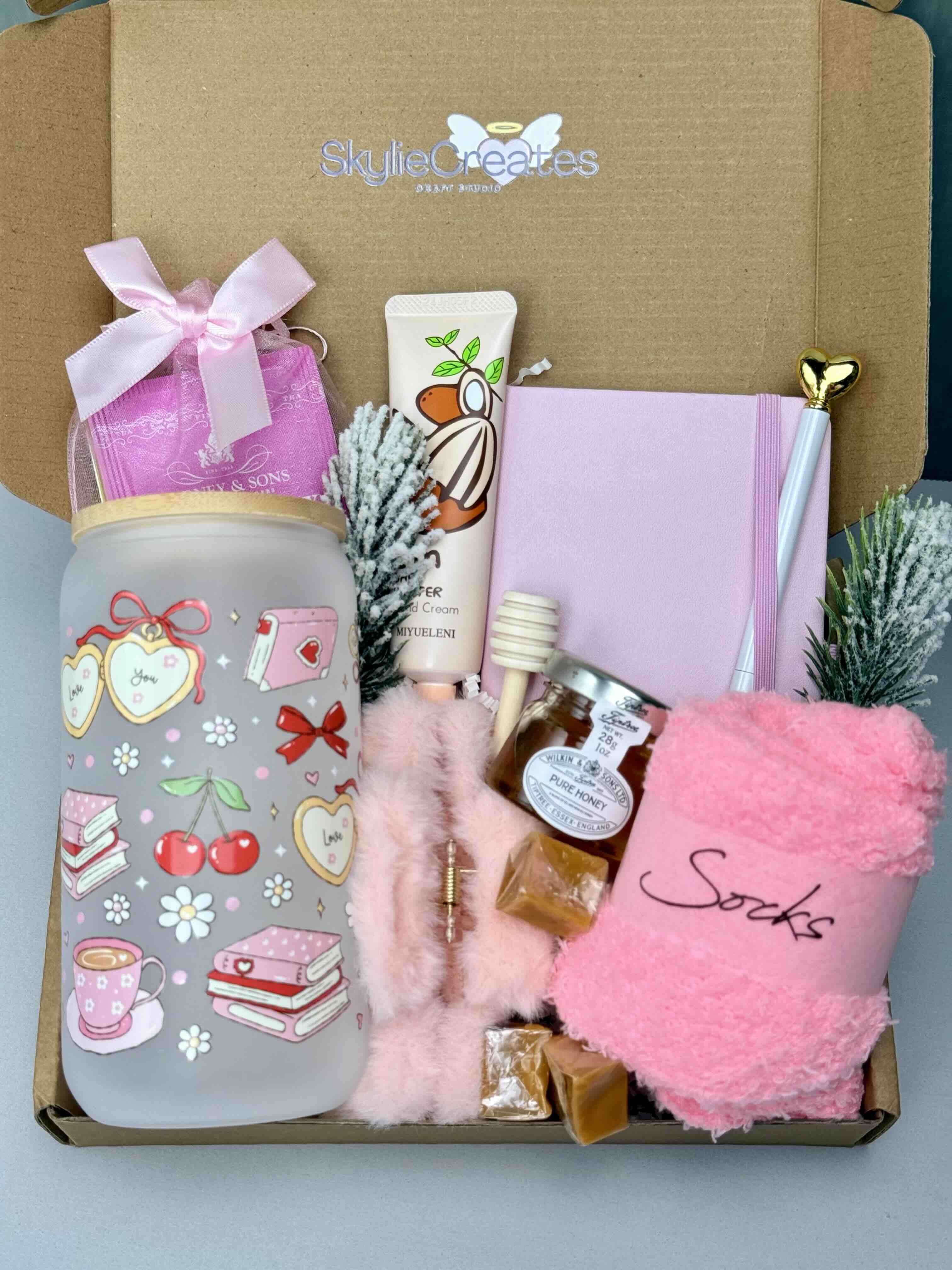 Cozy Moments Gift Box – Handmade Pink Self-Care Set with Tumblers & Tea, Perfect for Relaxation 79012