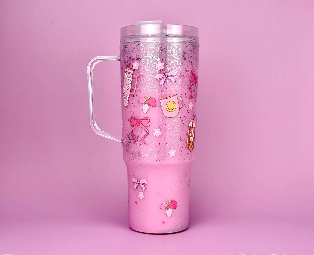 Flower Bow Gift Snow Globe Cup 40oz Side