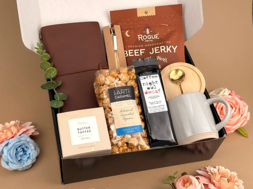 Gift Baskets for Men – Premium Coffee & Leather Journal Set