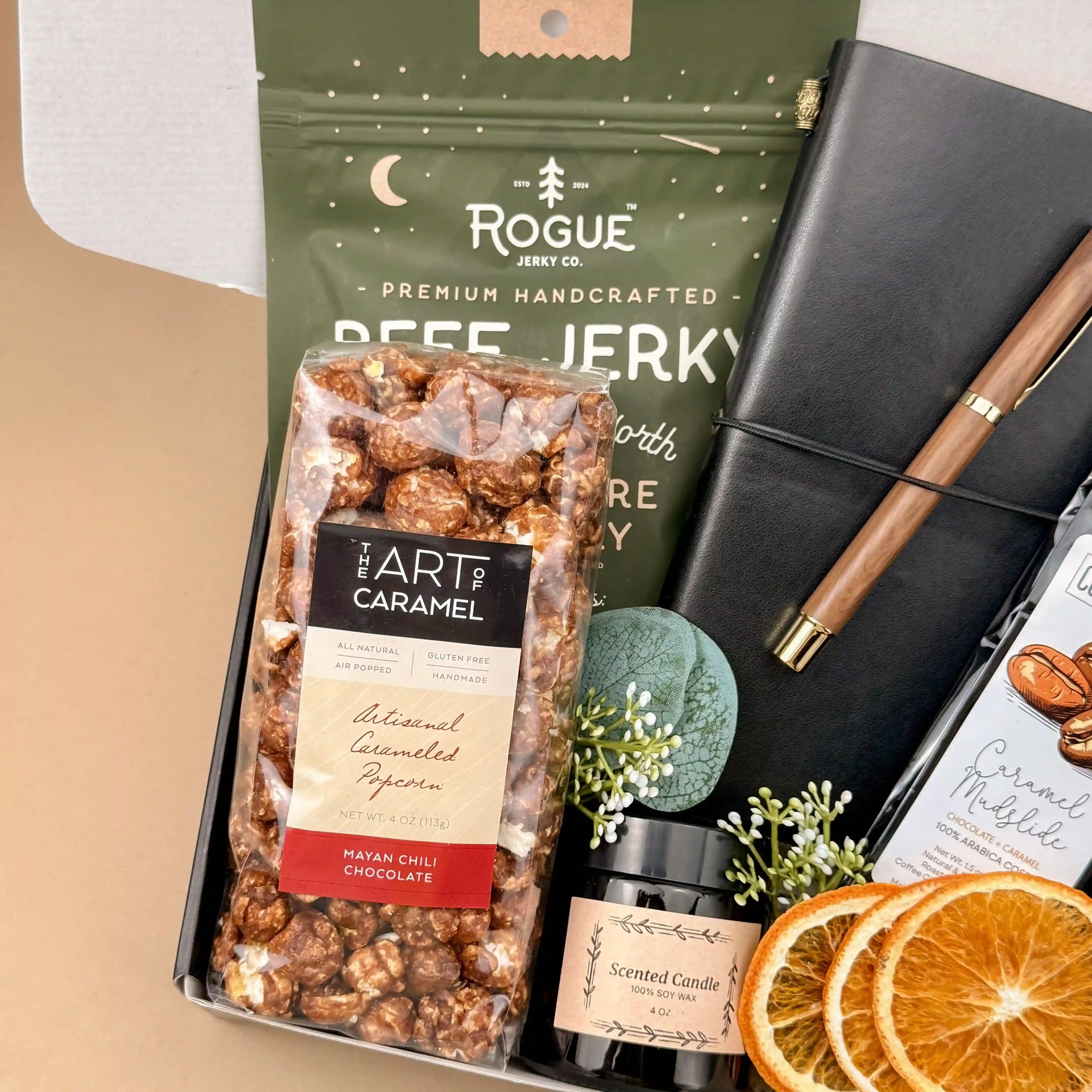 Gift Baskets for Men – Leather Journal, Coffee & Snacks 2