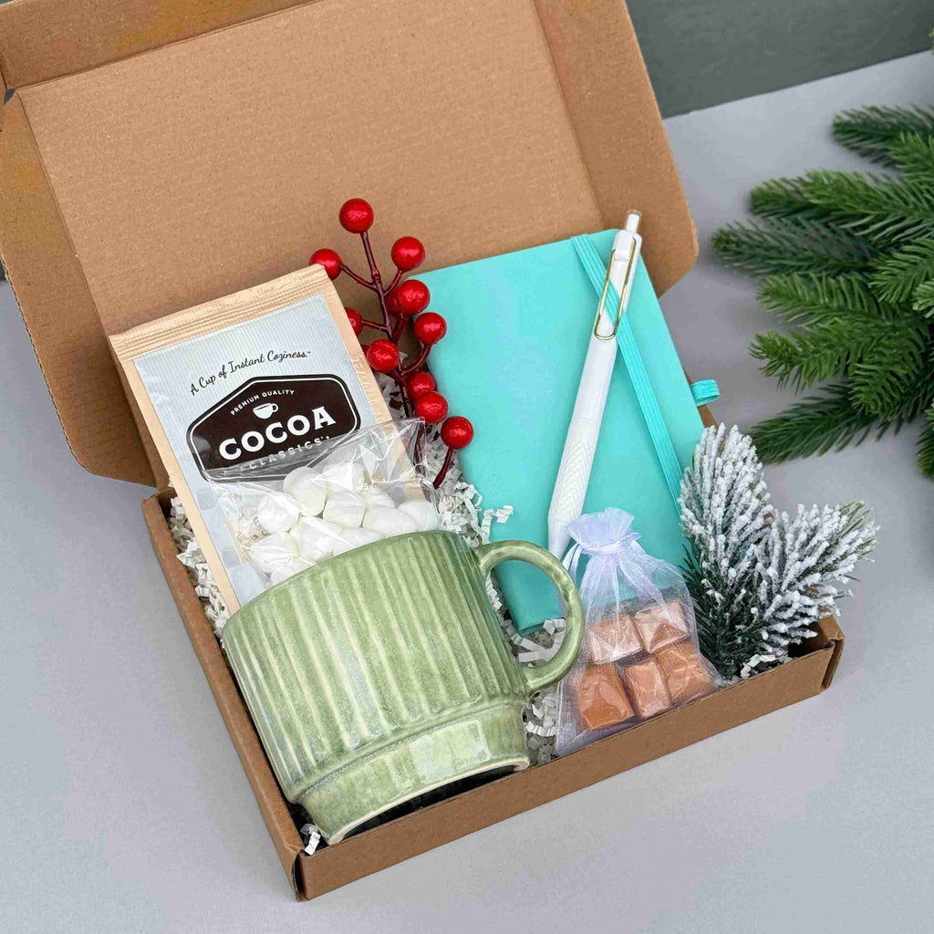 Gift Box for Best Friends, Teens & Coworkers – Mug, Notebook, Cocoa, Marshmallows & Caramels