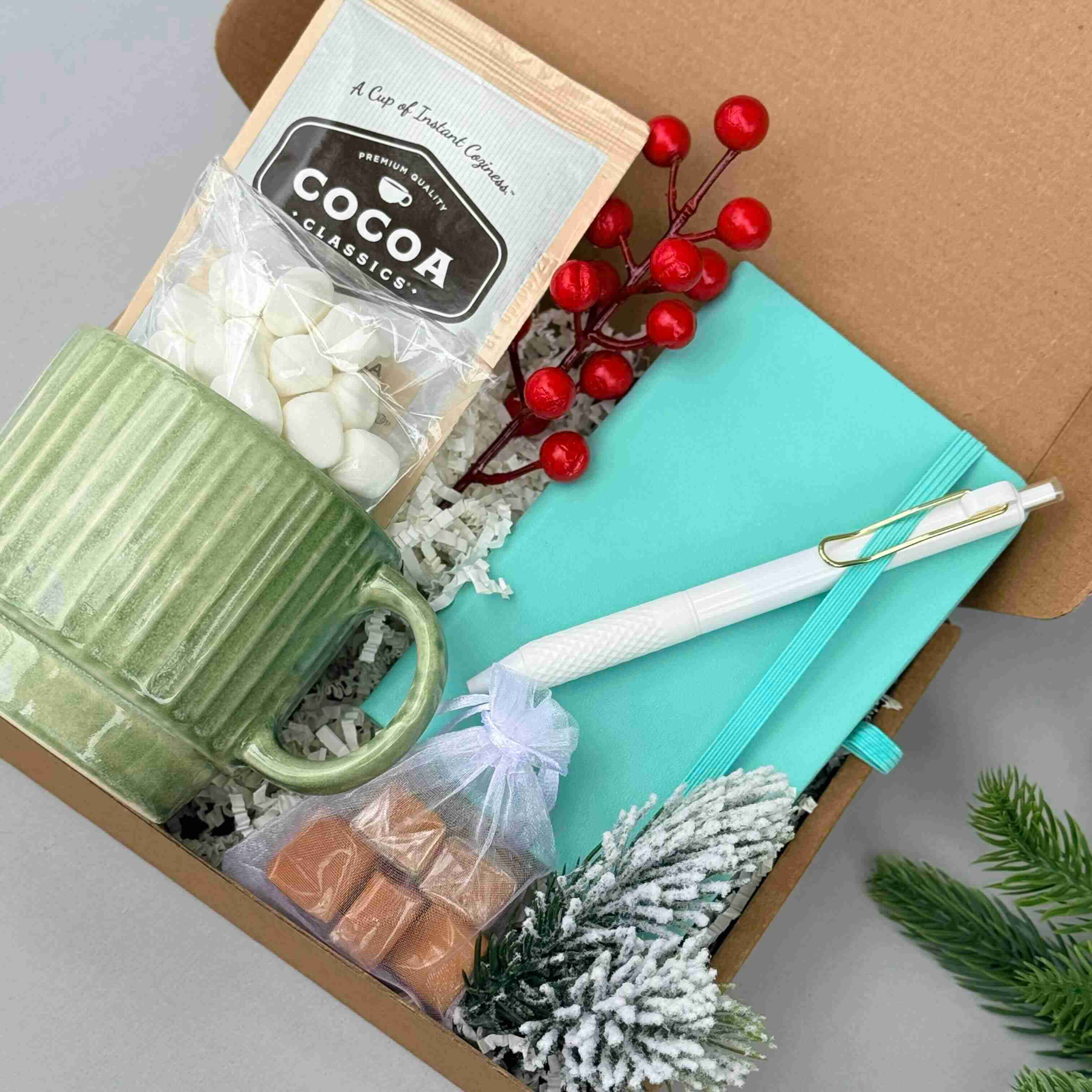 Gift Box for Best Friends, Teens & Coworkers – Mug, Notebook, Cocoa, Marshmallows & Caramels 7790