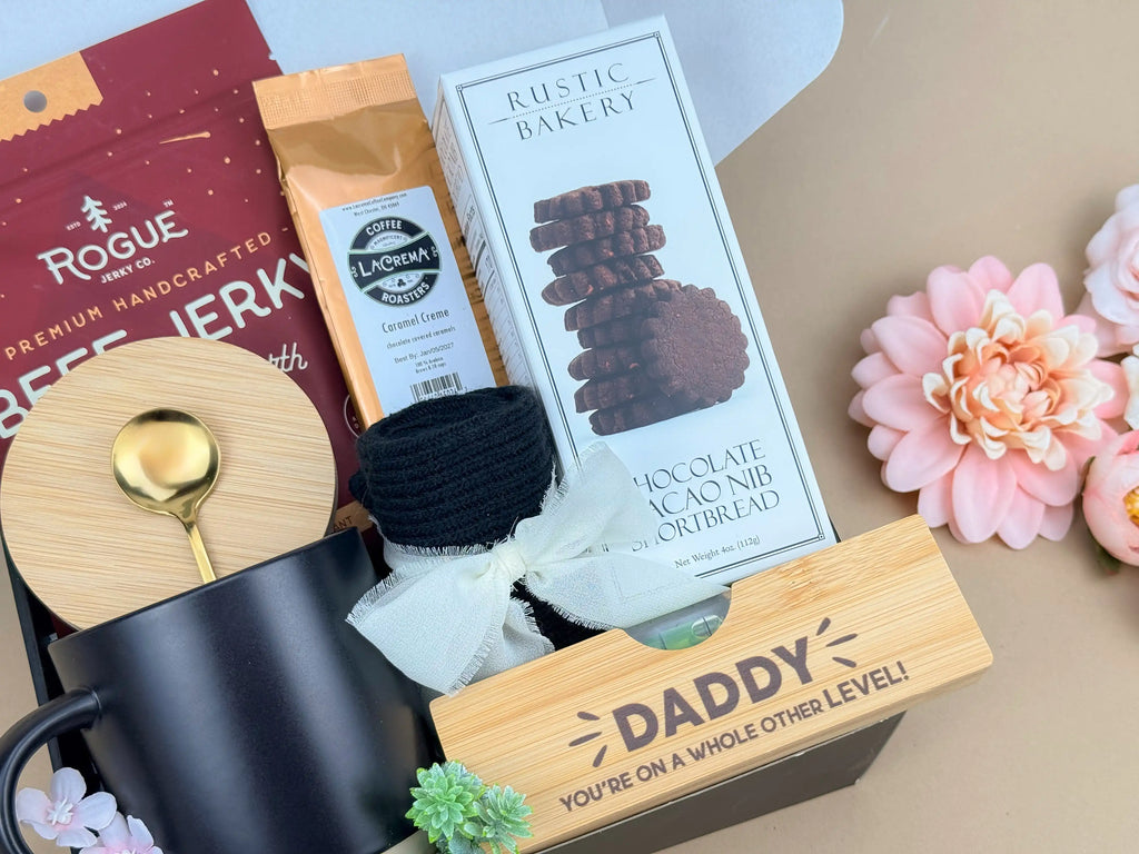 Gourmet Coffee Gift Box for Dad – Mug, Caramel Coffee, Jerky, Shortbread, Socks & Accessories 4