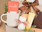 Graduation Gift Box for Him or Her – Luxury Congratulations Gift Basket with Knitted Throw Blanket, Leather Journal, Ceramic Mug, and Gourmet Cocoa Set