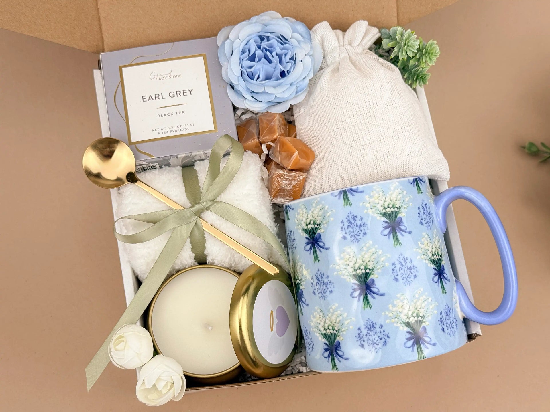 Gratitude & Comfort Gift Box for Her – Mug, Socks, Tea, Candle & Caramel Treats  Image 2