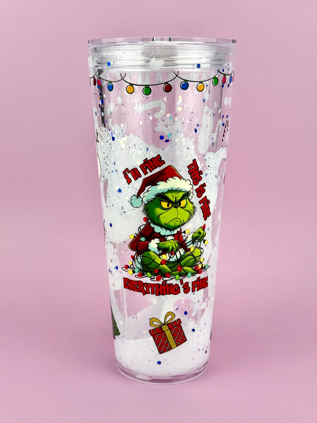 Grinch Lava Drip Snow Globe Cup 24oz Vertical