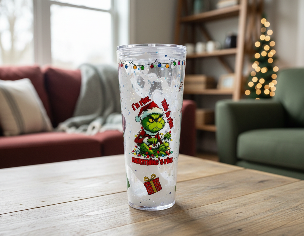 Grinch Lava Drip Snow Globe Cup 24oz in the room