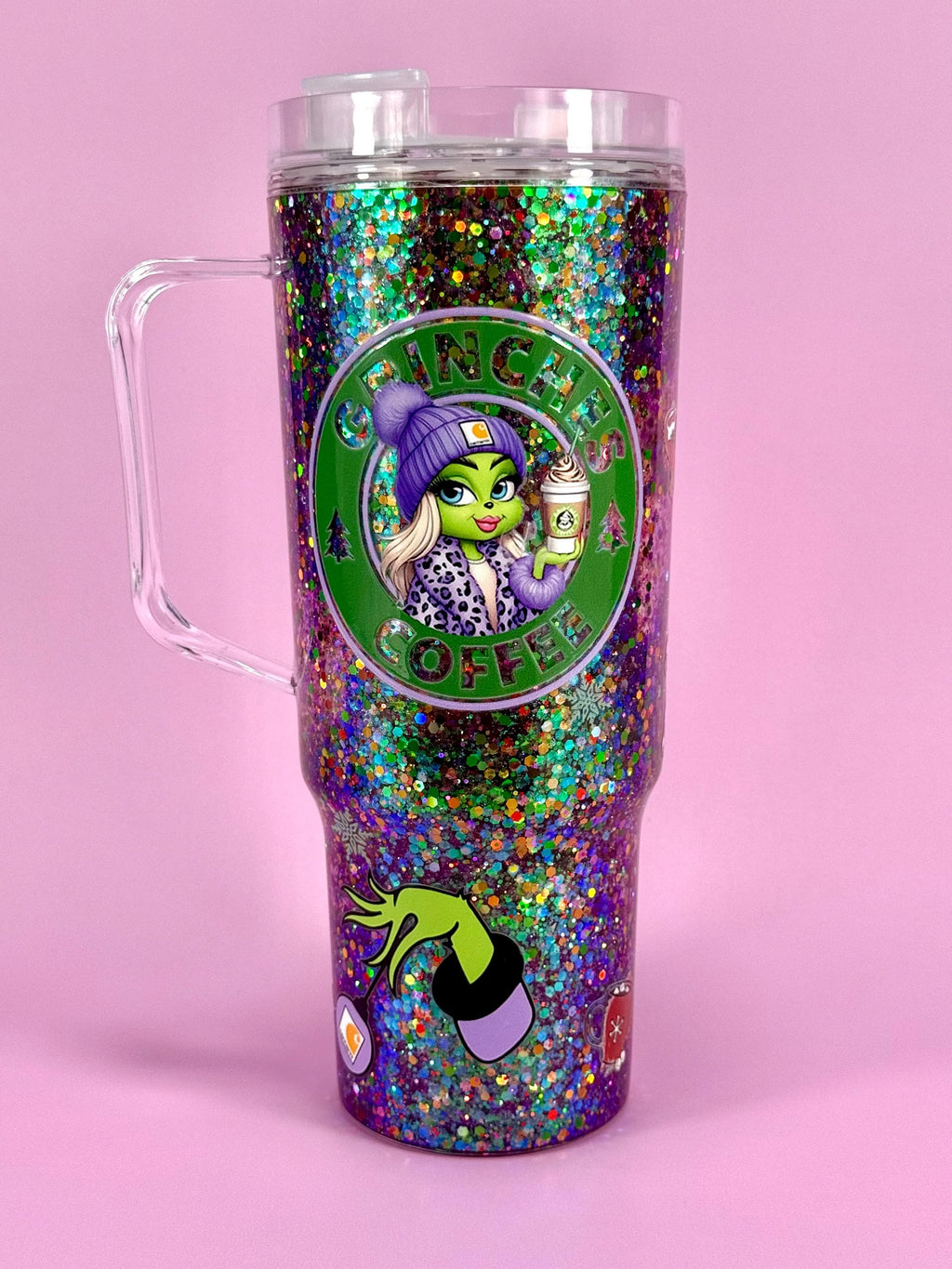 Grinch Sparkle Acrylic Tumbler with Handle 40oz