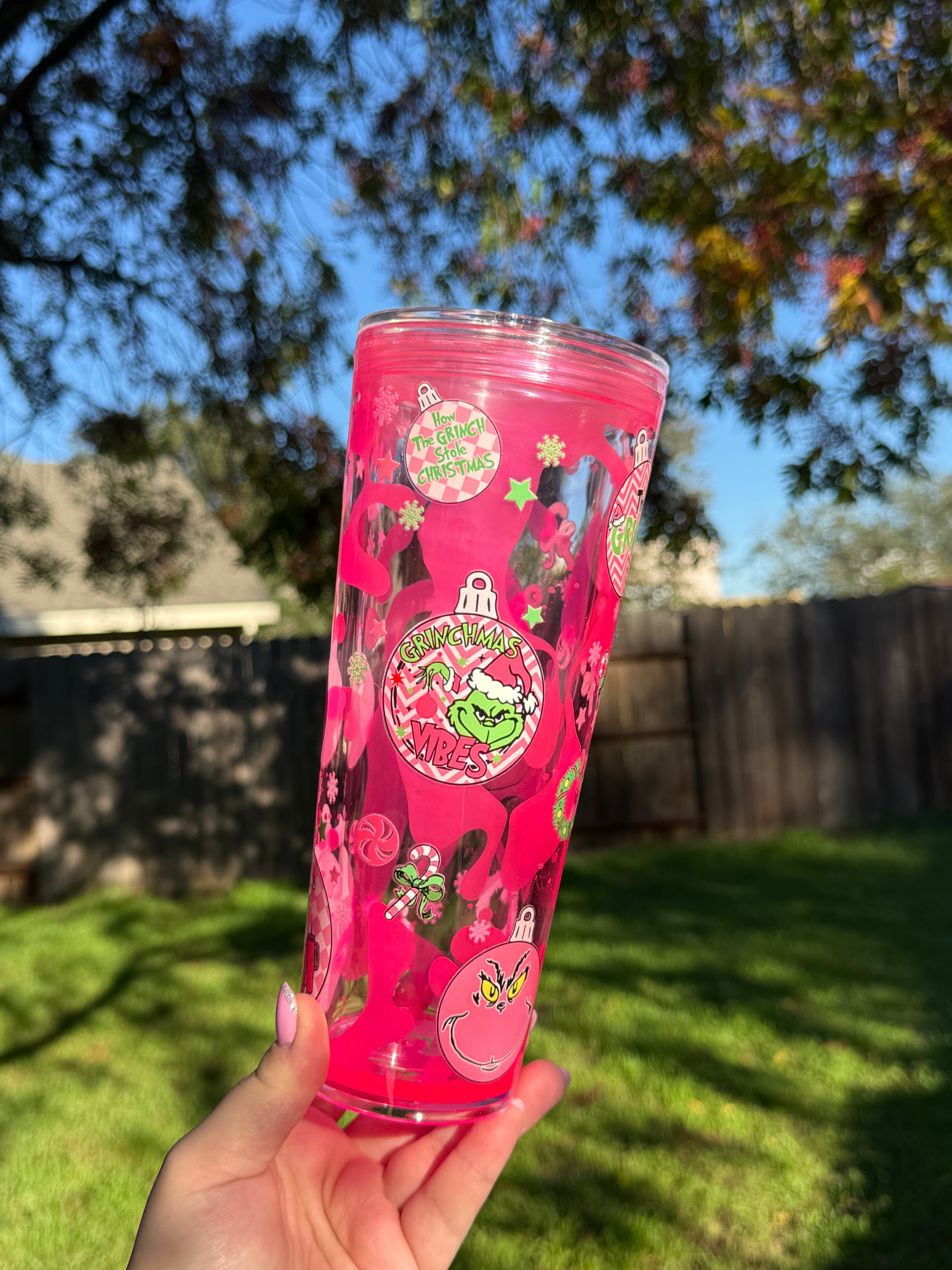 Grinch Stole Lava Drip Snow Globe Cup 24oz Outside