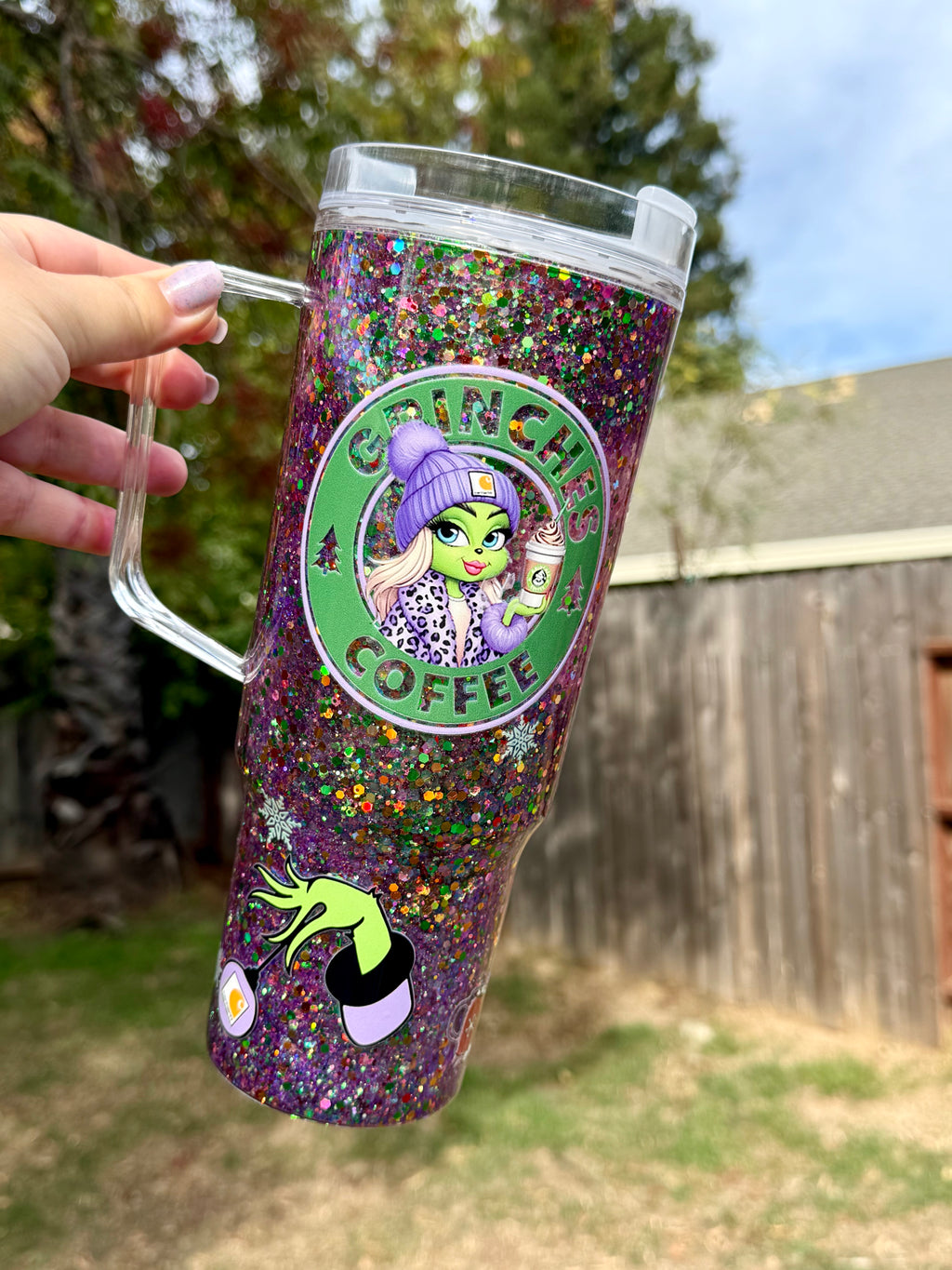 Grinch Sparkle Acrylic Tumbler with Handle 40oz