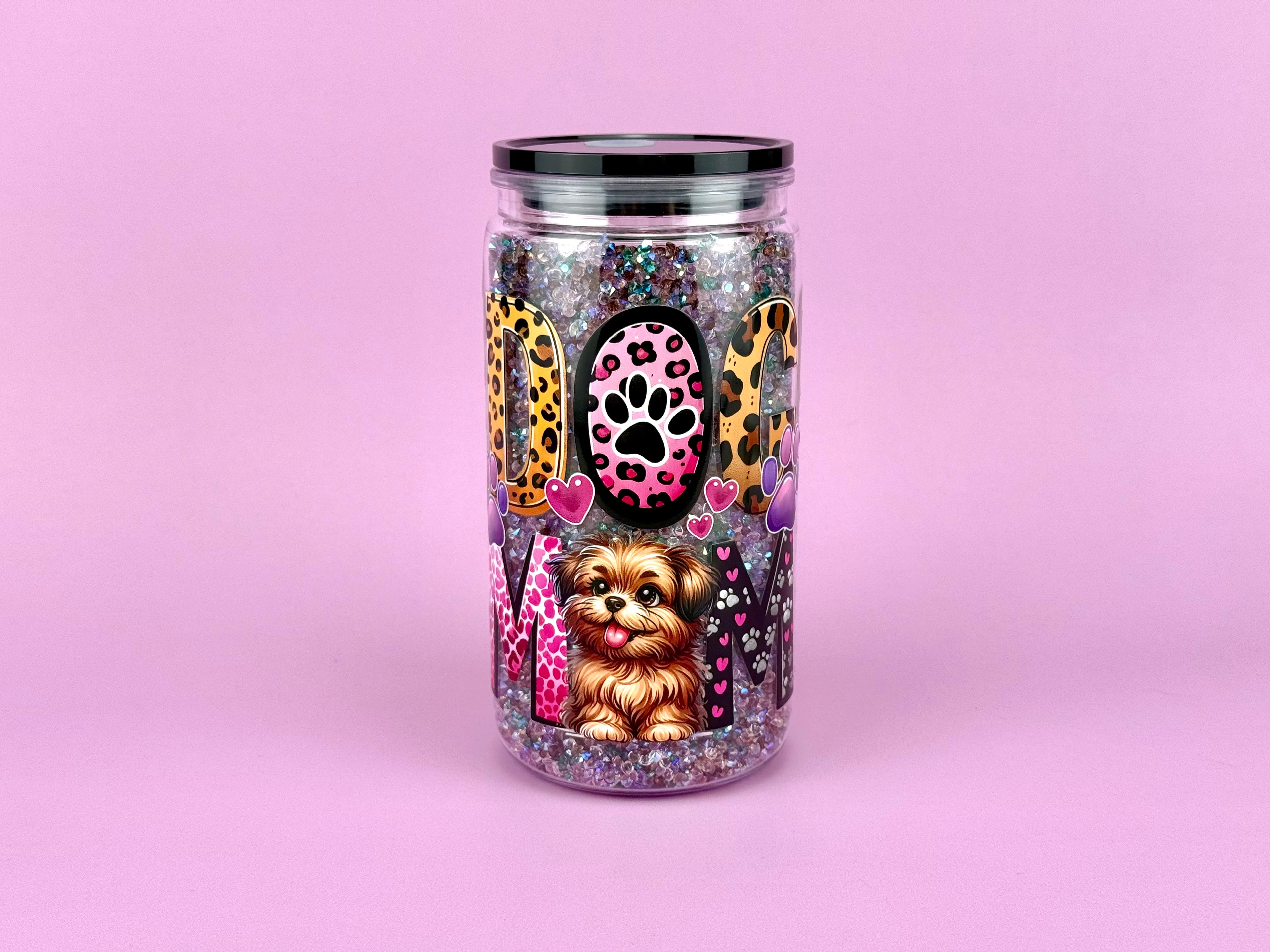 Dog Mama Sparkle Acrylic Cup 16oz with Floating Crystals
