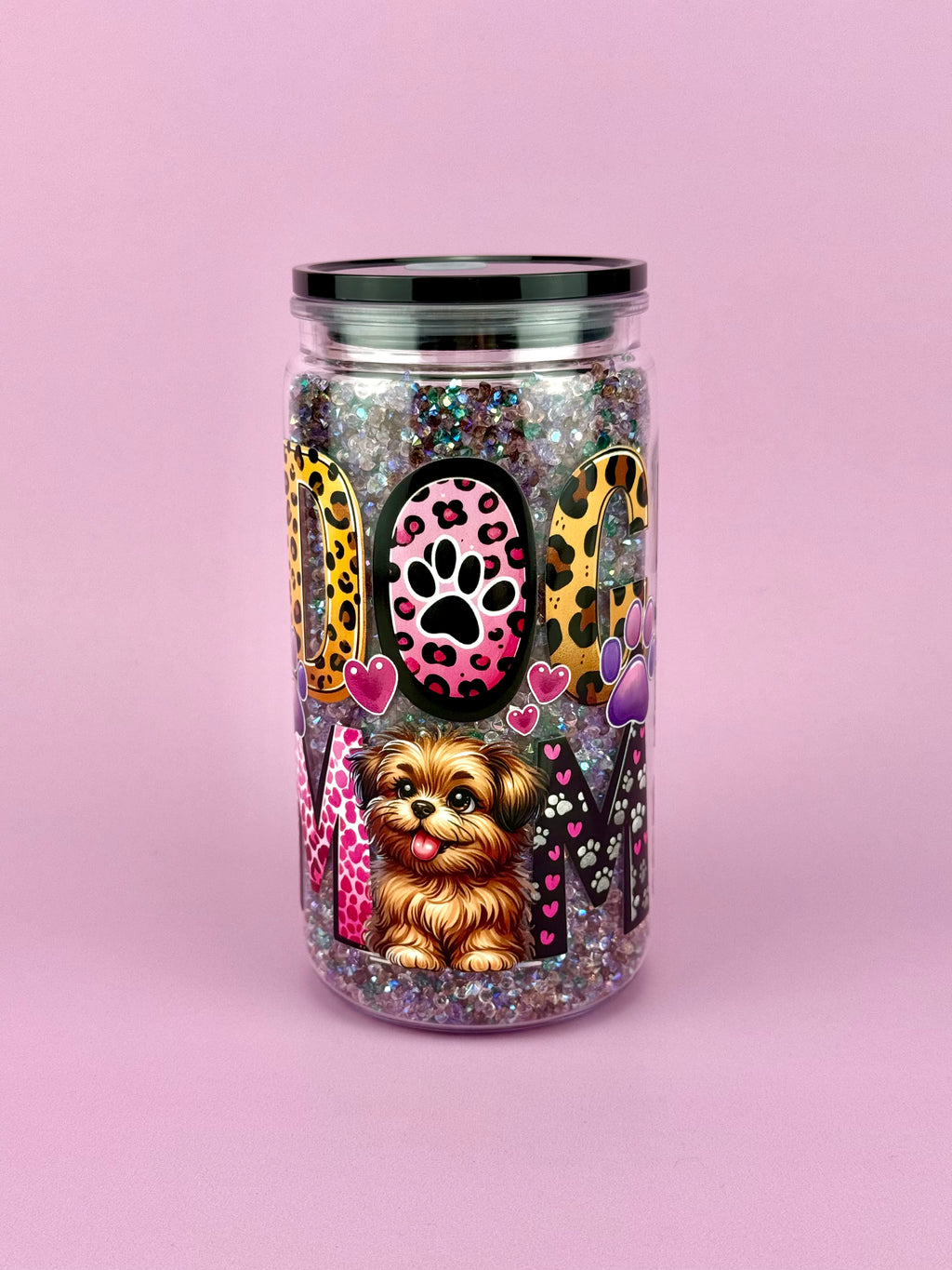 Dog Mama Sparkle Acrylic Cup 16oz with Floating Crystals