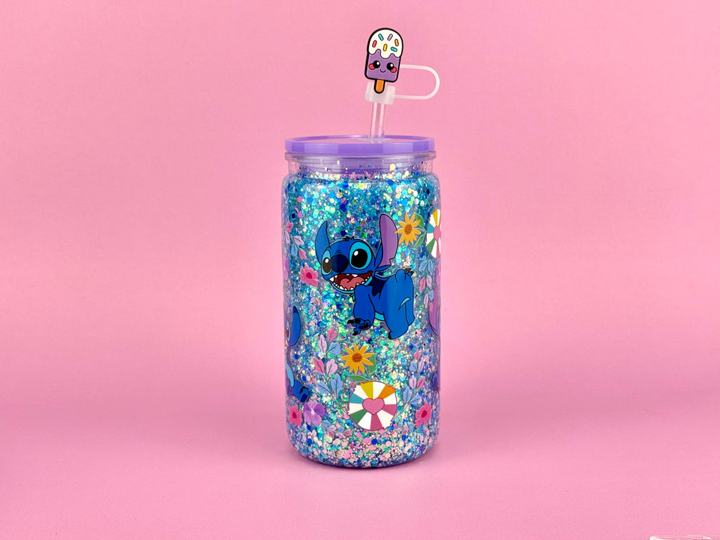 Stitch Glitter Acrylic Cup 16oz - Lid & Straw