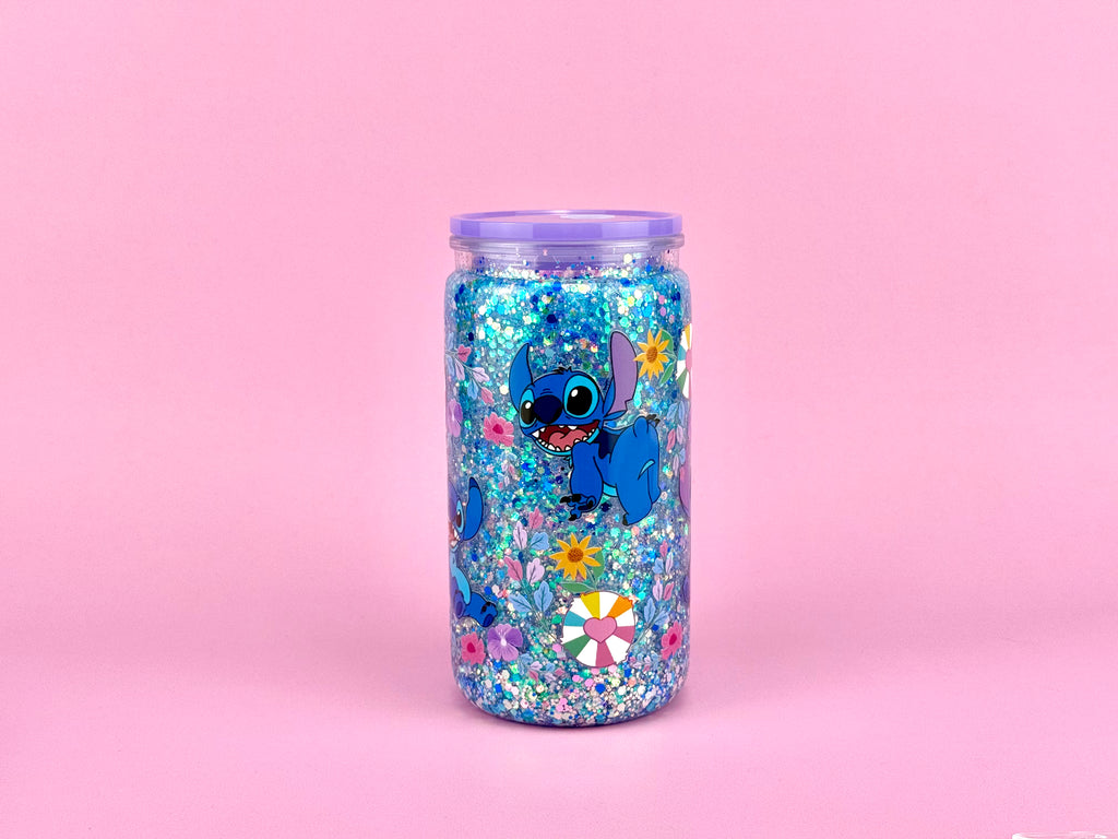 Stitch Glitter Acrylic Cup 16oz - Lid & Straw