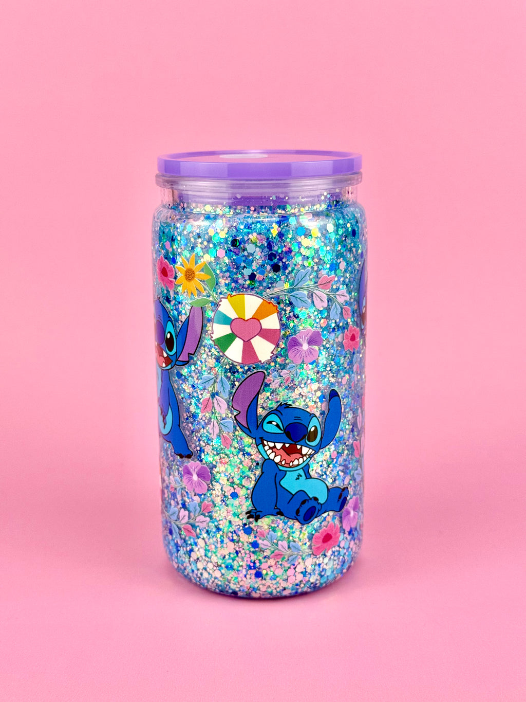 Stitch Glitter Acrylic Cup 16oz - Lid & Straw
