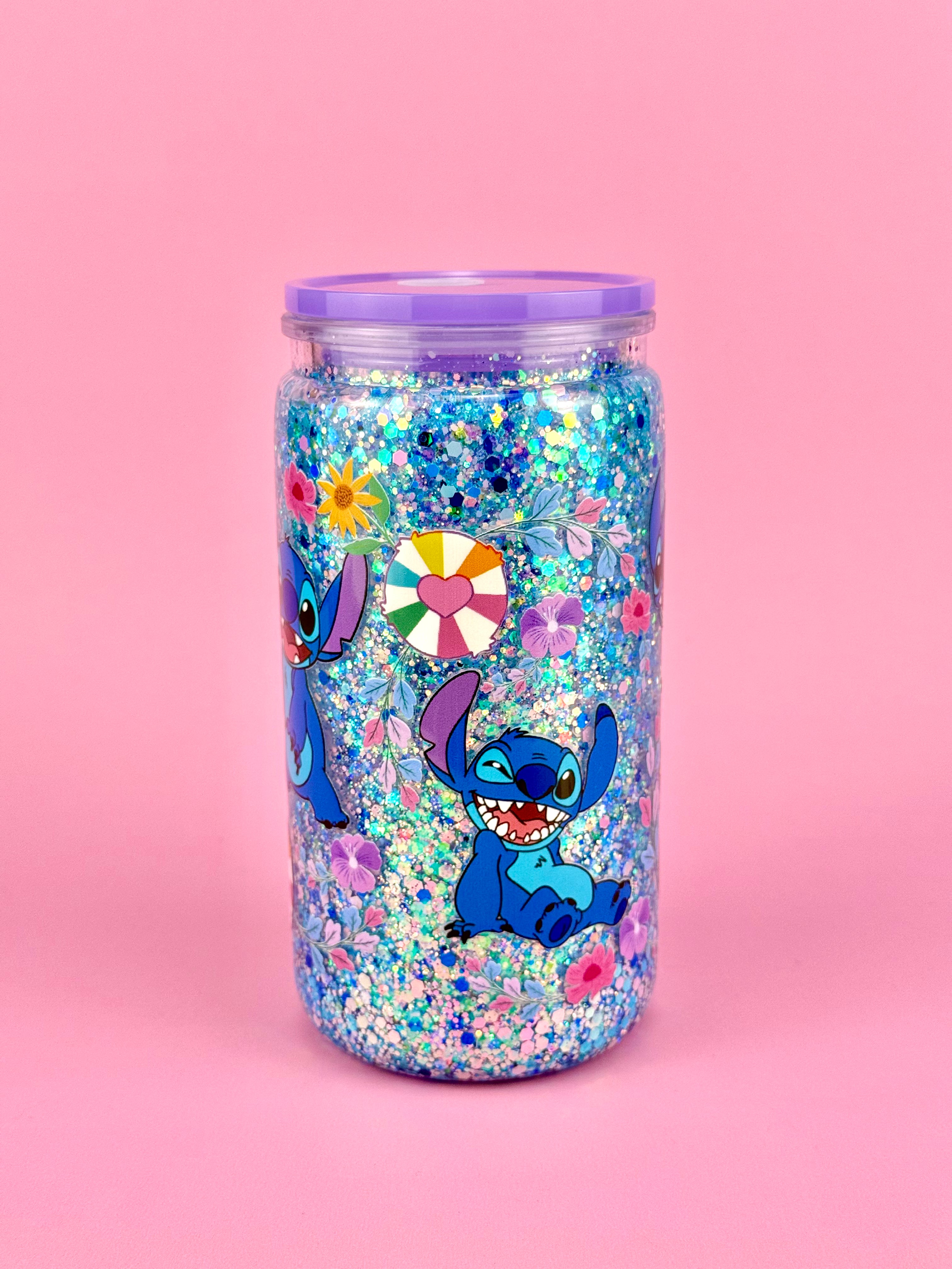 Stitch Glitter Acrylic Cup 16oz - Lid & Straw