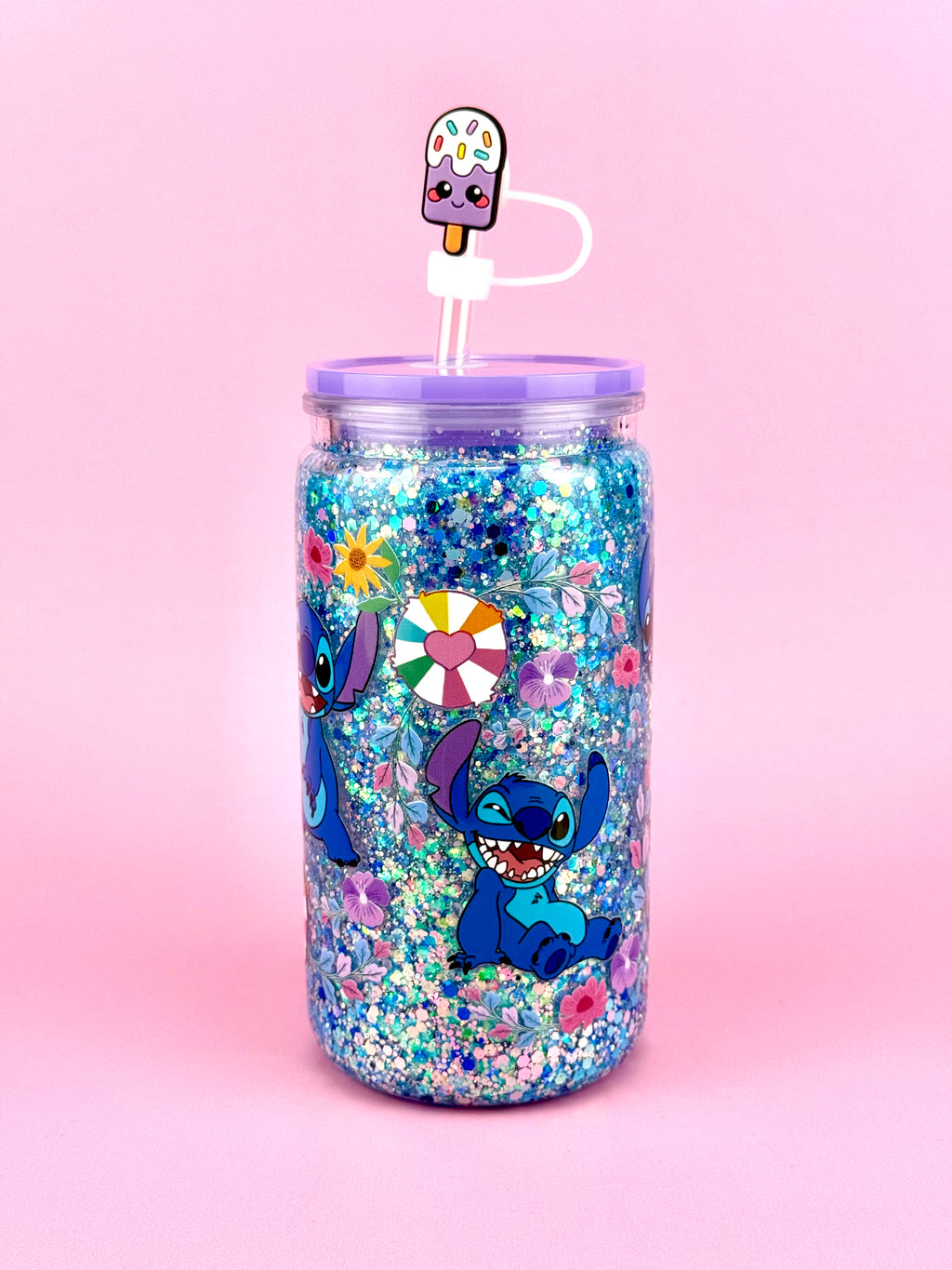 Stitch Glitter Acrylic Cup 16oz - Lid & Straw