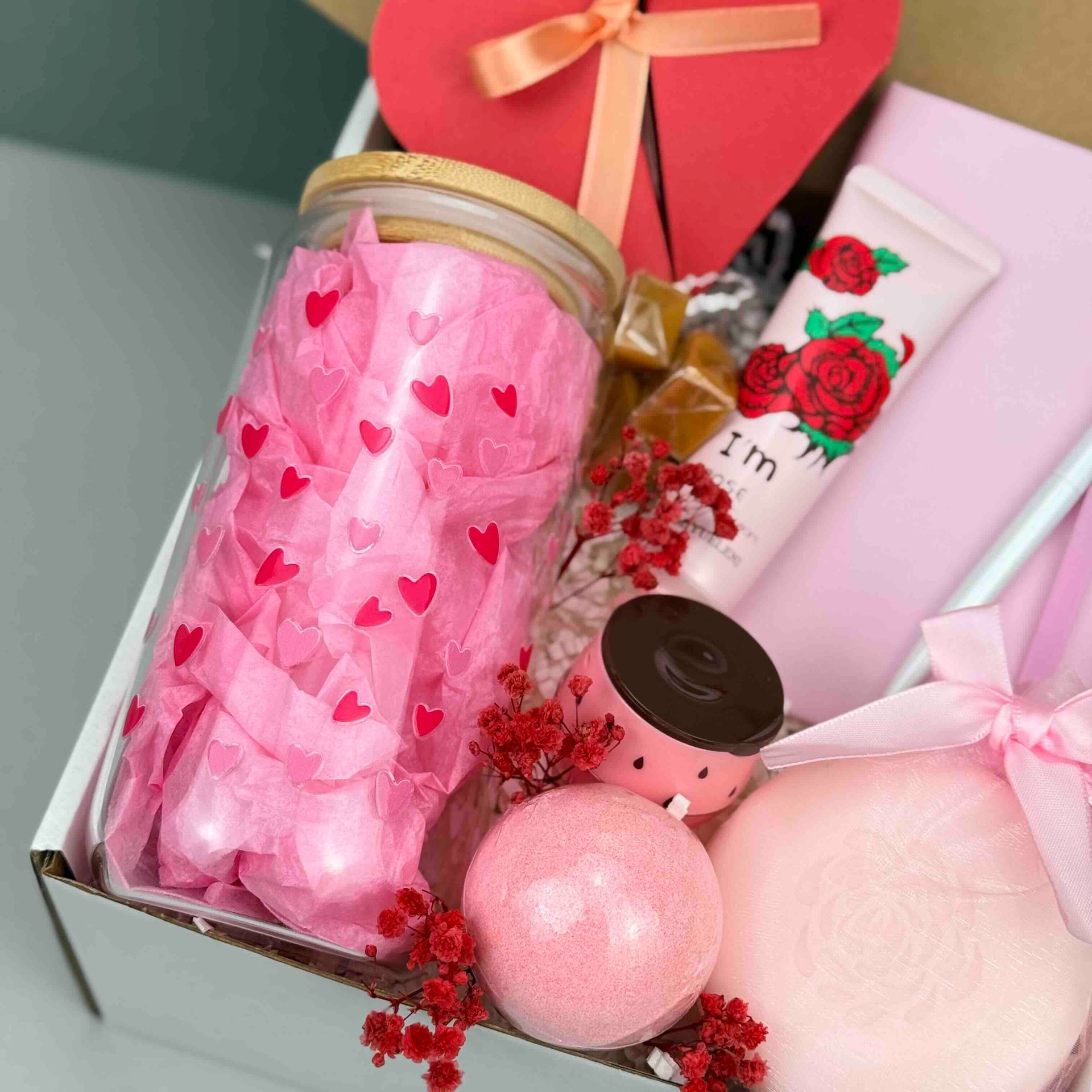 Valentine’s Day Self-Care Gift Box for Her, Romantic Cozy Handmade Present, Thoughtful Birthday or Thank You Gift