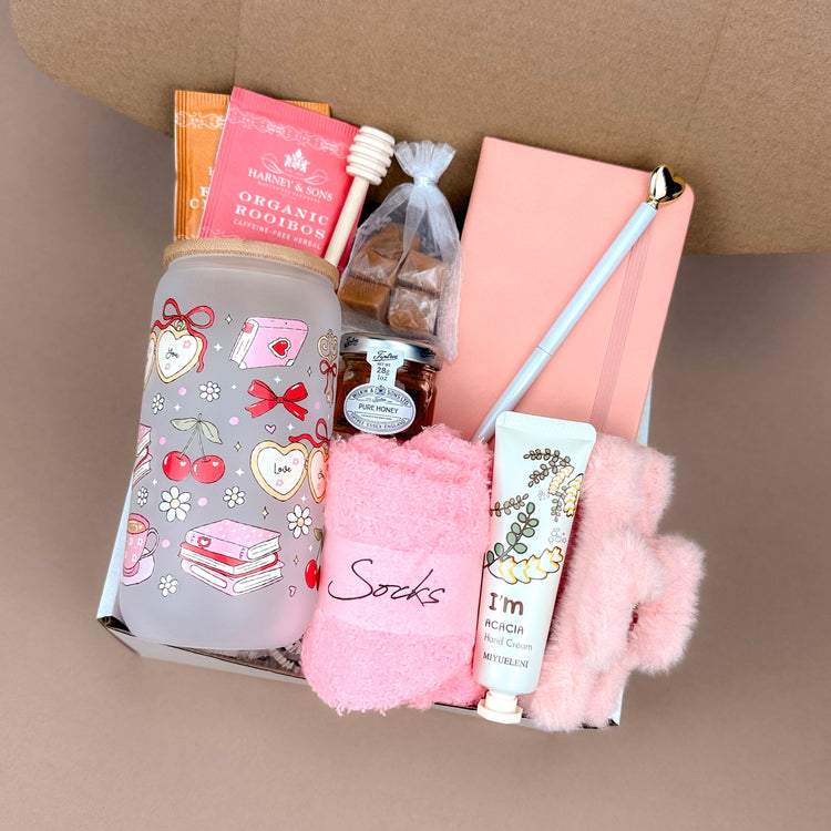 Cozy Moments Gift Box – Handmade Pink Self-Care Set with Tumblers & Tea, Perfect for Relaxation Image 2