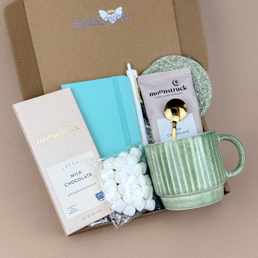 Gift Box for Best Friends, Teens & Coworkers – Cozy Self-Care Package with Mug, Notebook, Cocoa & Sweet Treats