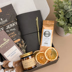 Curated Man Cave Gift Box for Him - Leather Journal, Gourmet Snacks, Caramel Coffee, Candle & Treats | Unique Birthday Gifts for Men Image 4