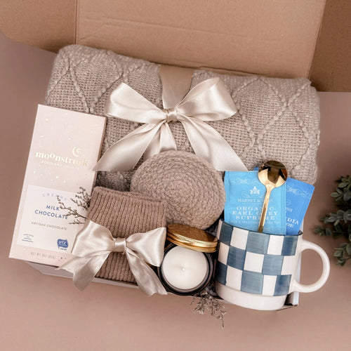 Cozy Night In Self-Care Gift Box | Luxury Throw Blanket, Ceramic Mug & Tea Set, Premium Socks, Scented Candle & Chocolate | Ultimate Relaxation Gift for Everyone Image 2
