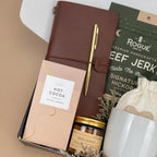 Rustic Campfire Gift Box for Men – Beef Jerky, Brown Leather Journal, Candle & Salted Cocoa Image 3