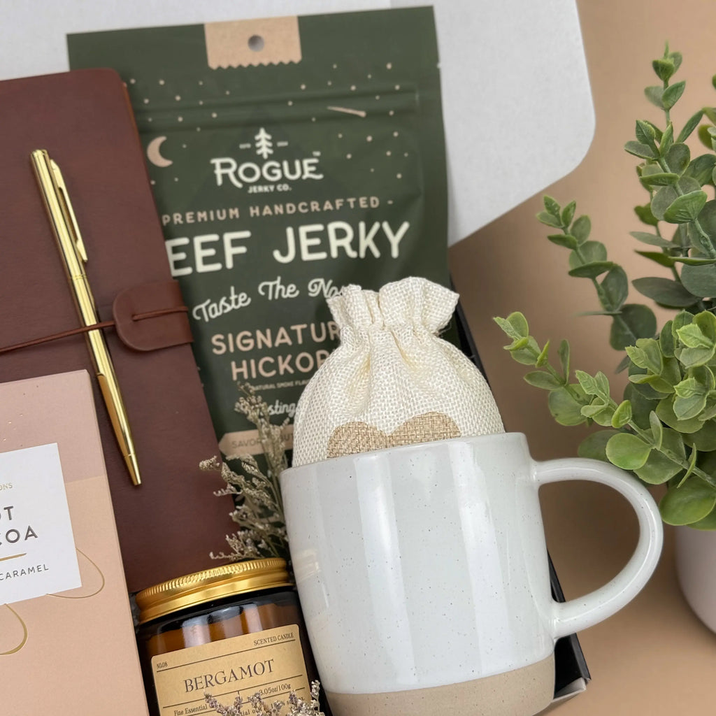 Rustic Campfire Gift Box for Men – Beef Jerky, Brown Leather Journal, Candle & Salted Cocoa Image 5