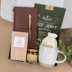 Rustic Campfire Gift Box for Men – Beef Jerky, Brown Leather Journal, Candle & Salted Cocoa Image 2